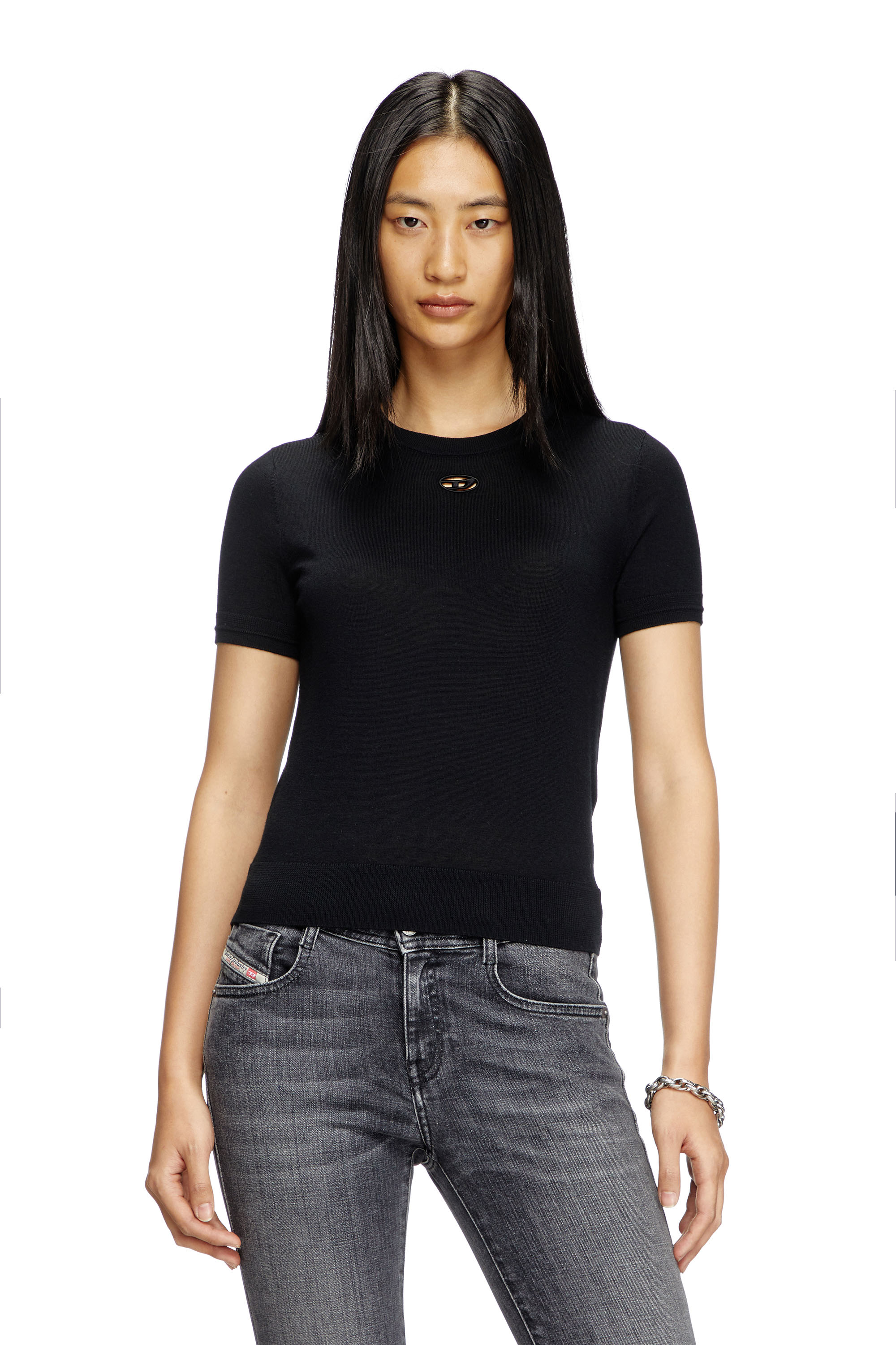 Diesel Women's Black - Short-Sleeve Jumper In Wool - T-Shirts - Woman Xxs