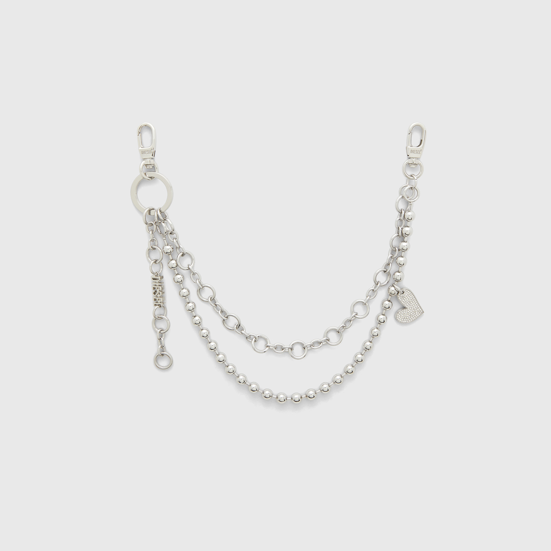 Diesel - Collier à chaînes superposées avec pendentif caur et pendentif Diesel - Charms et Porte-clés - Femme - Gris argenté
