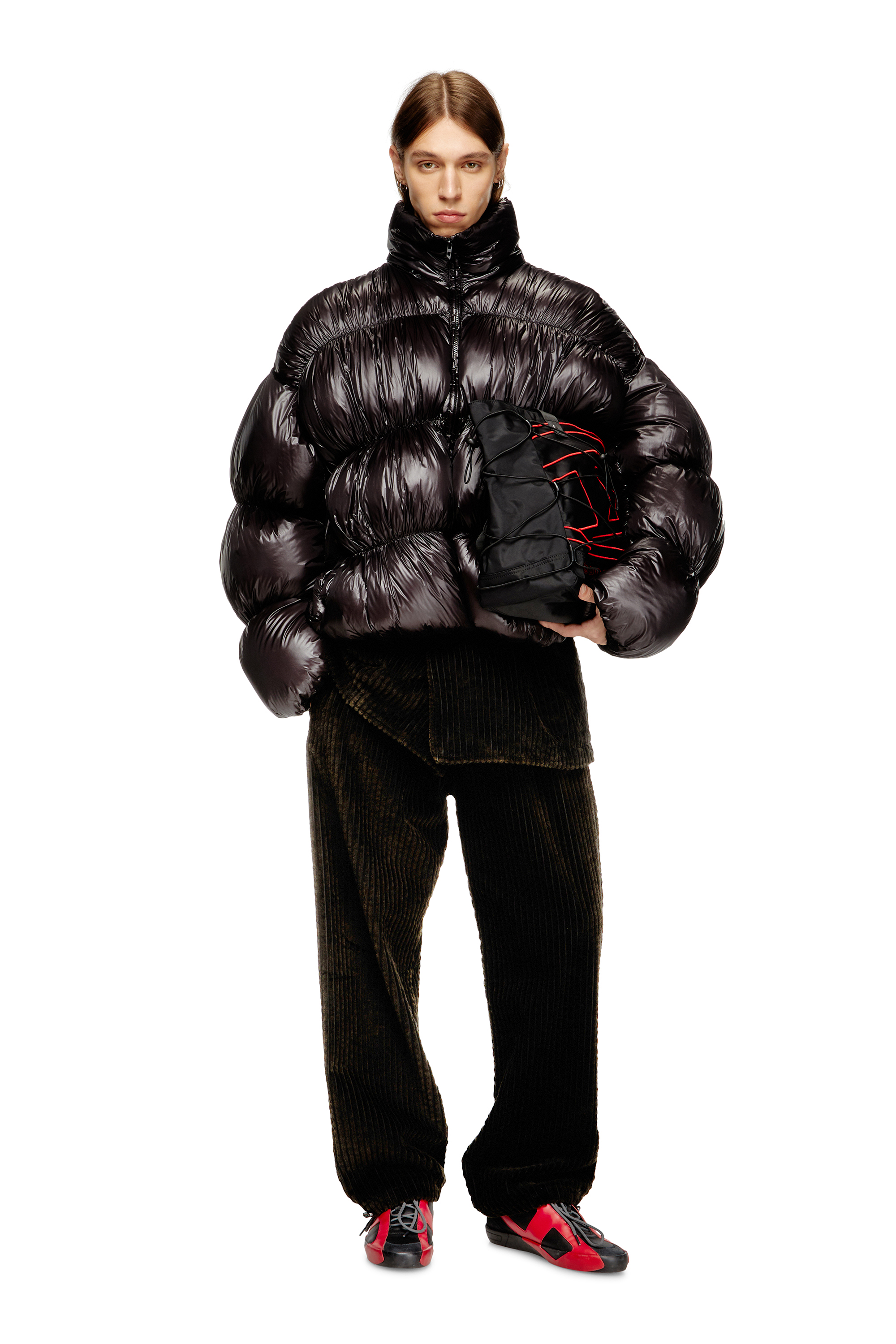 Diesel - W-CHOCO, Man's Hooded down jacket with bubble effect in Black - 2