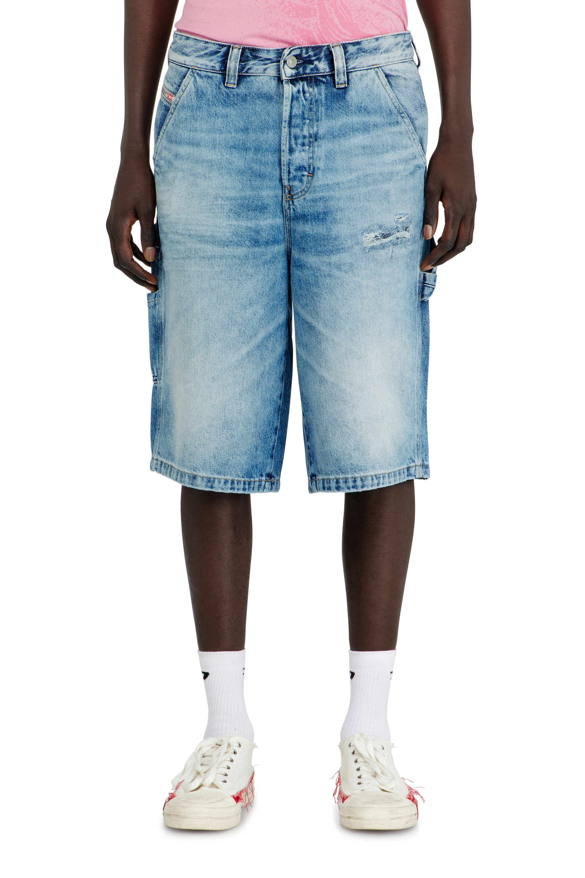 Diesel - D-LIVERY-W-SHORT, Man's Relaxed shorts in fluid denim with abrasions in Light Blue - 3