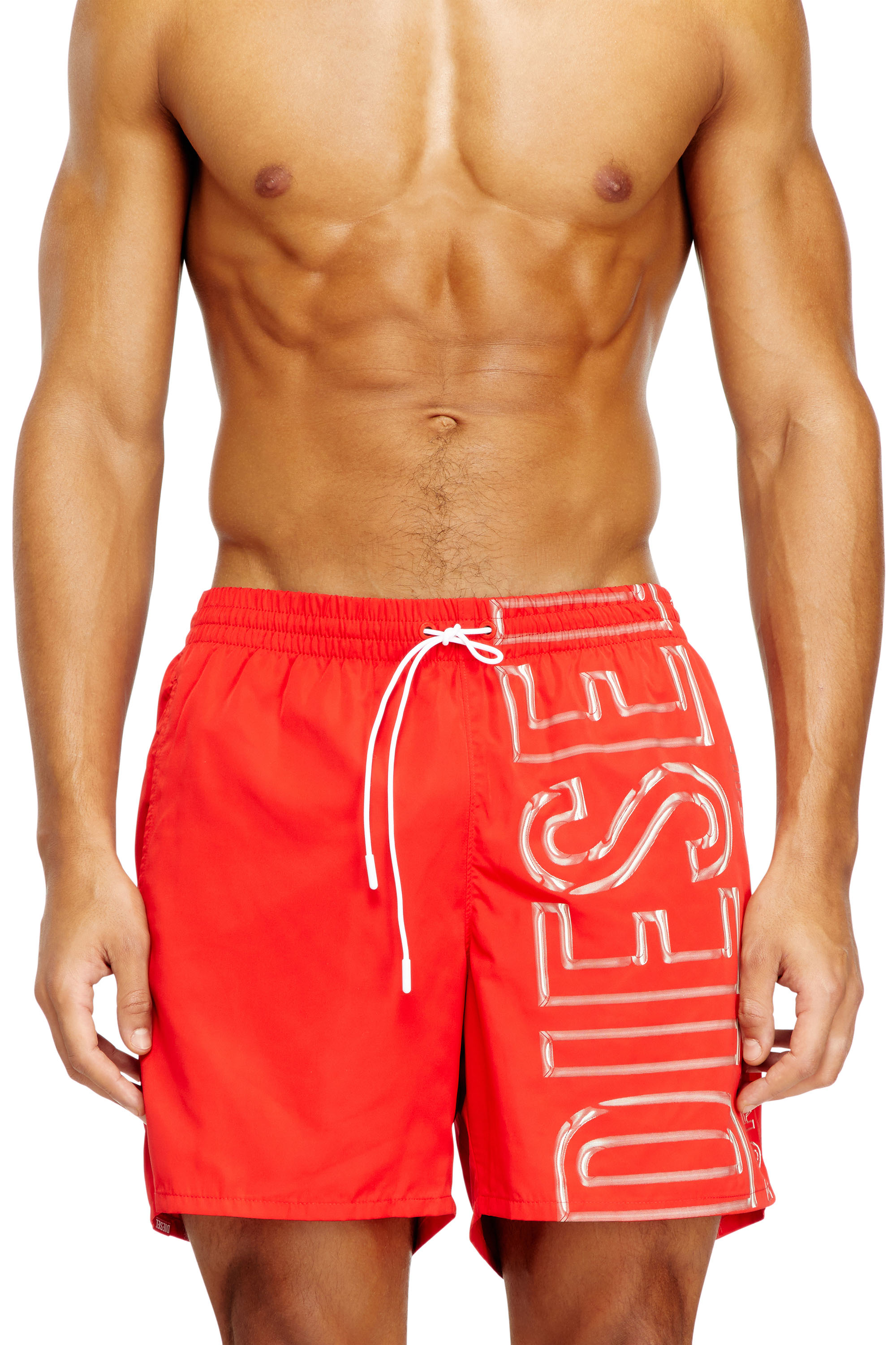 Diesel Homem Vermelho - Swim Shorts With Oversized Logo Print - Swim Shorts - Man Xxl
