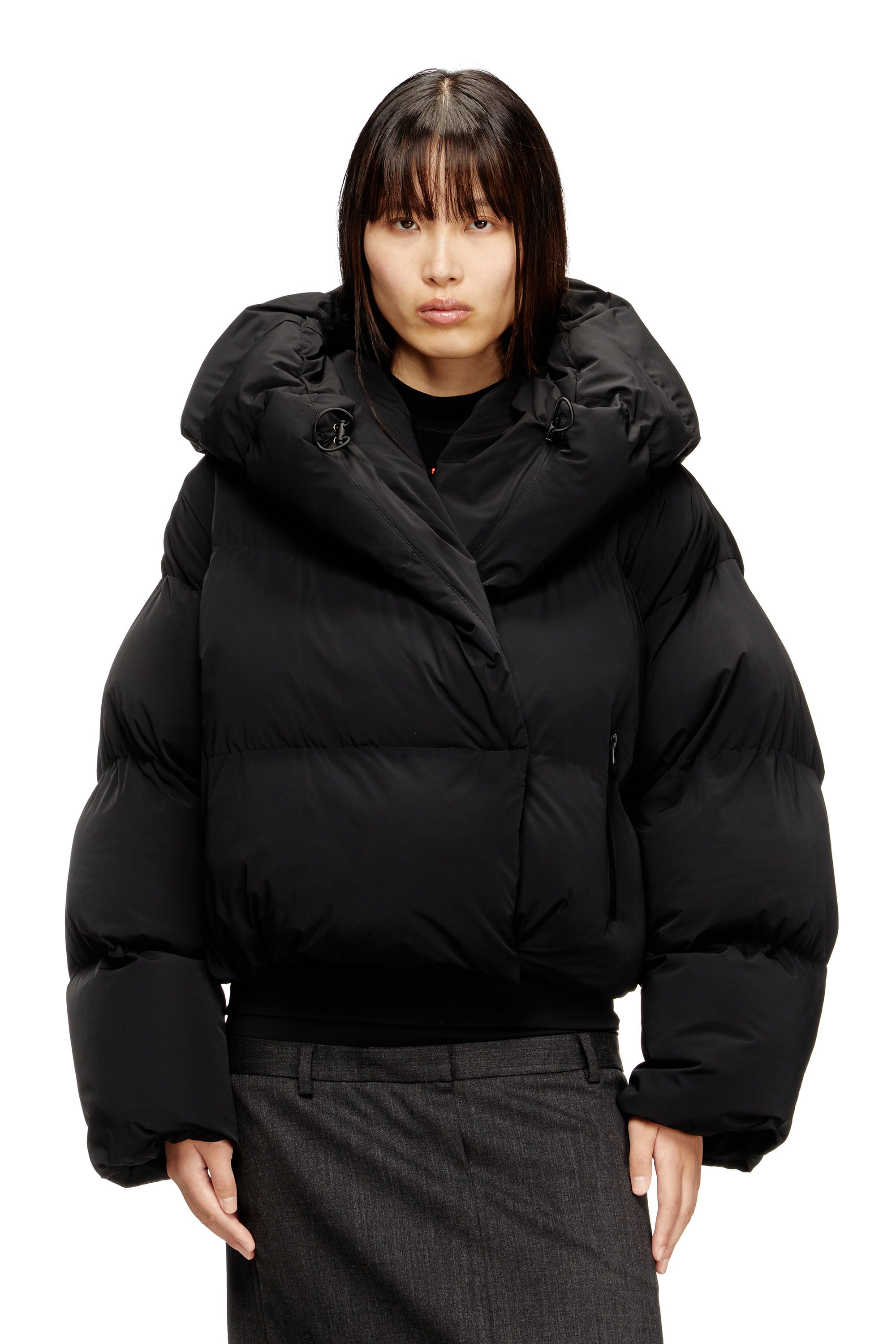Diesel - Wrap puffer jacket in bi-stretch nylon - Winter Jackets - Woman - Black