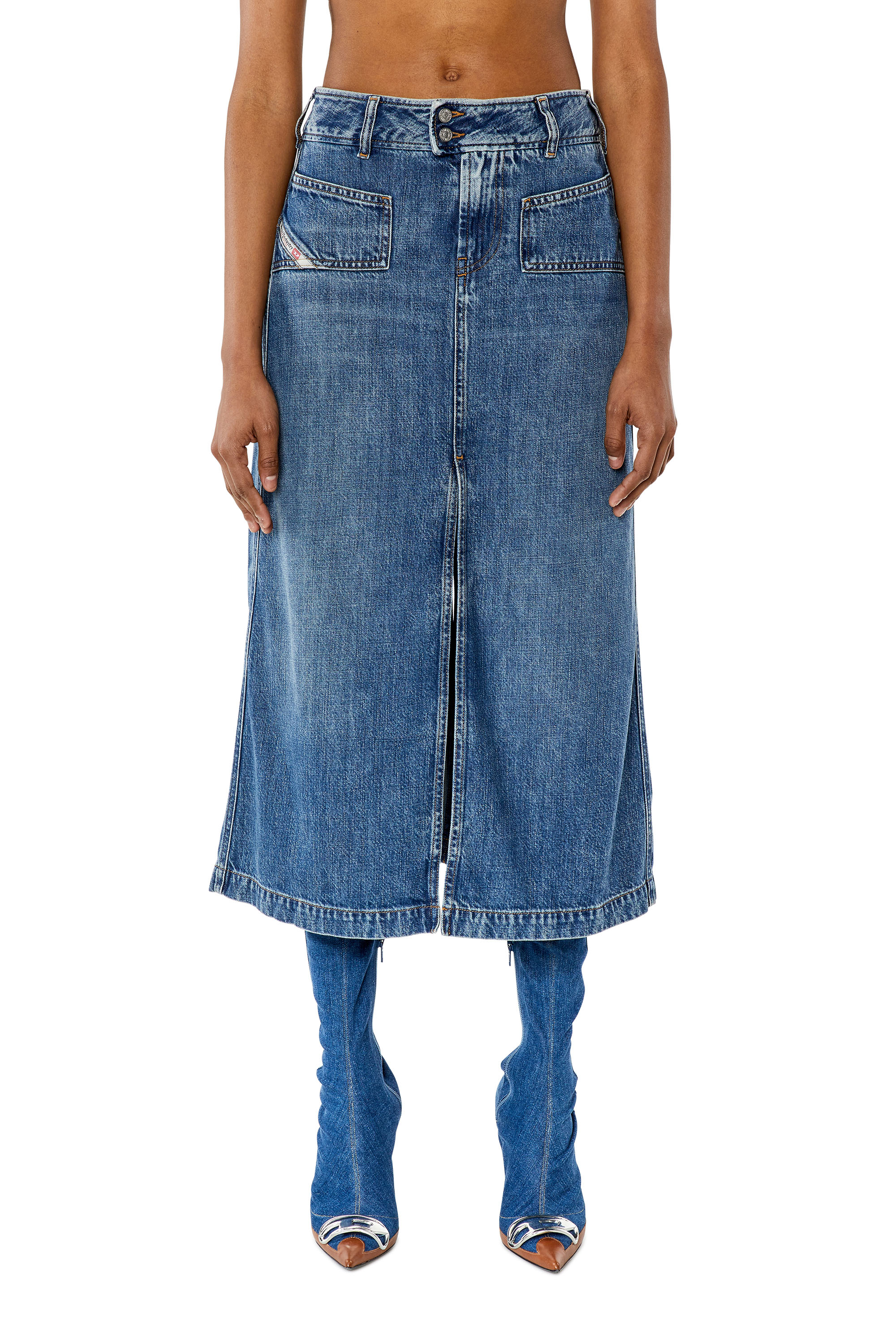Diesel - Denim midi skirt with slit - Skirts - Woman - Blue