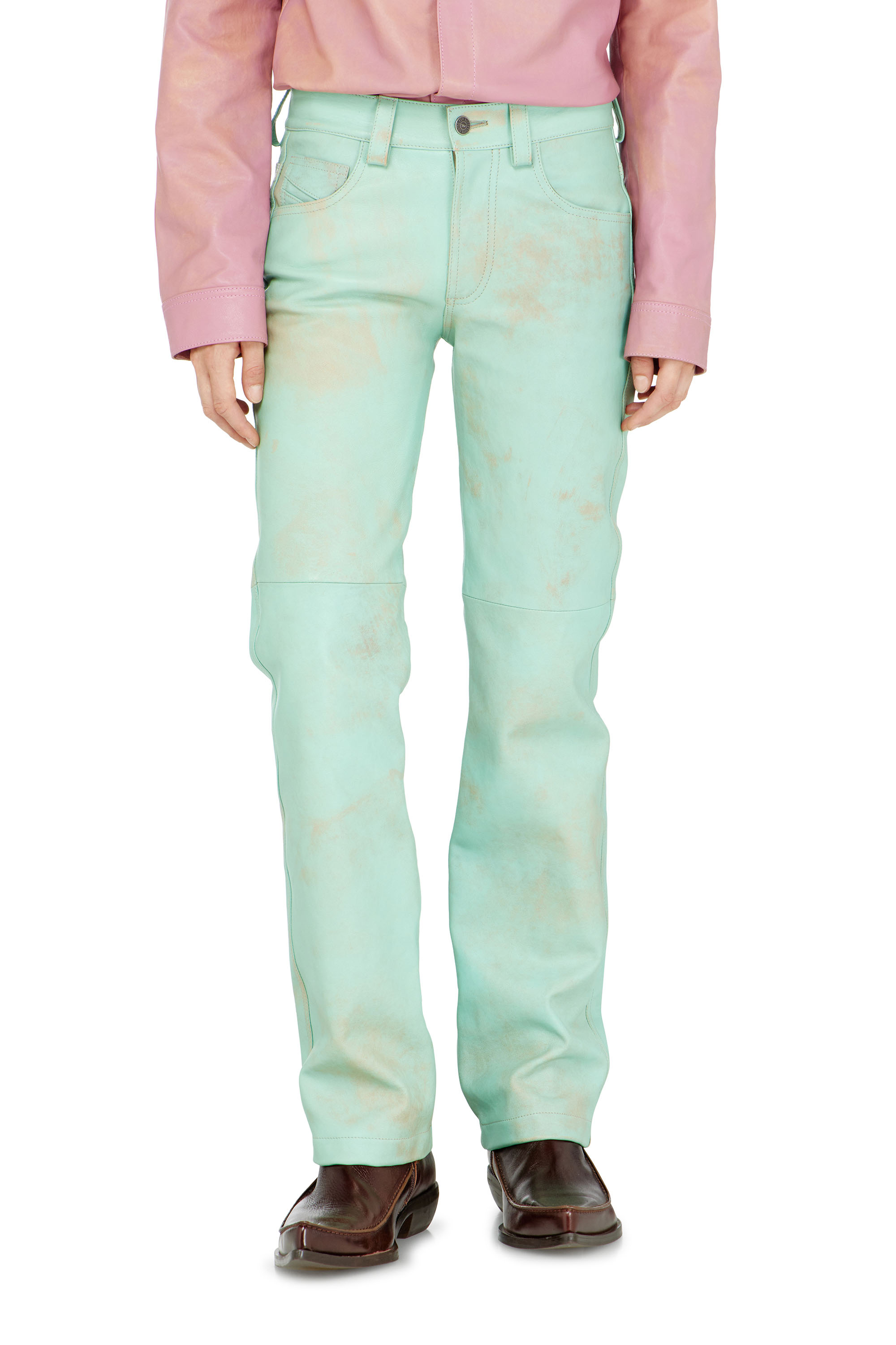Diesel - Pants in treated leather - Pants - Woman - Green
