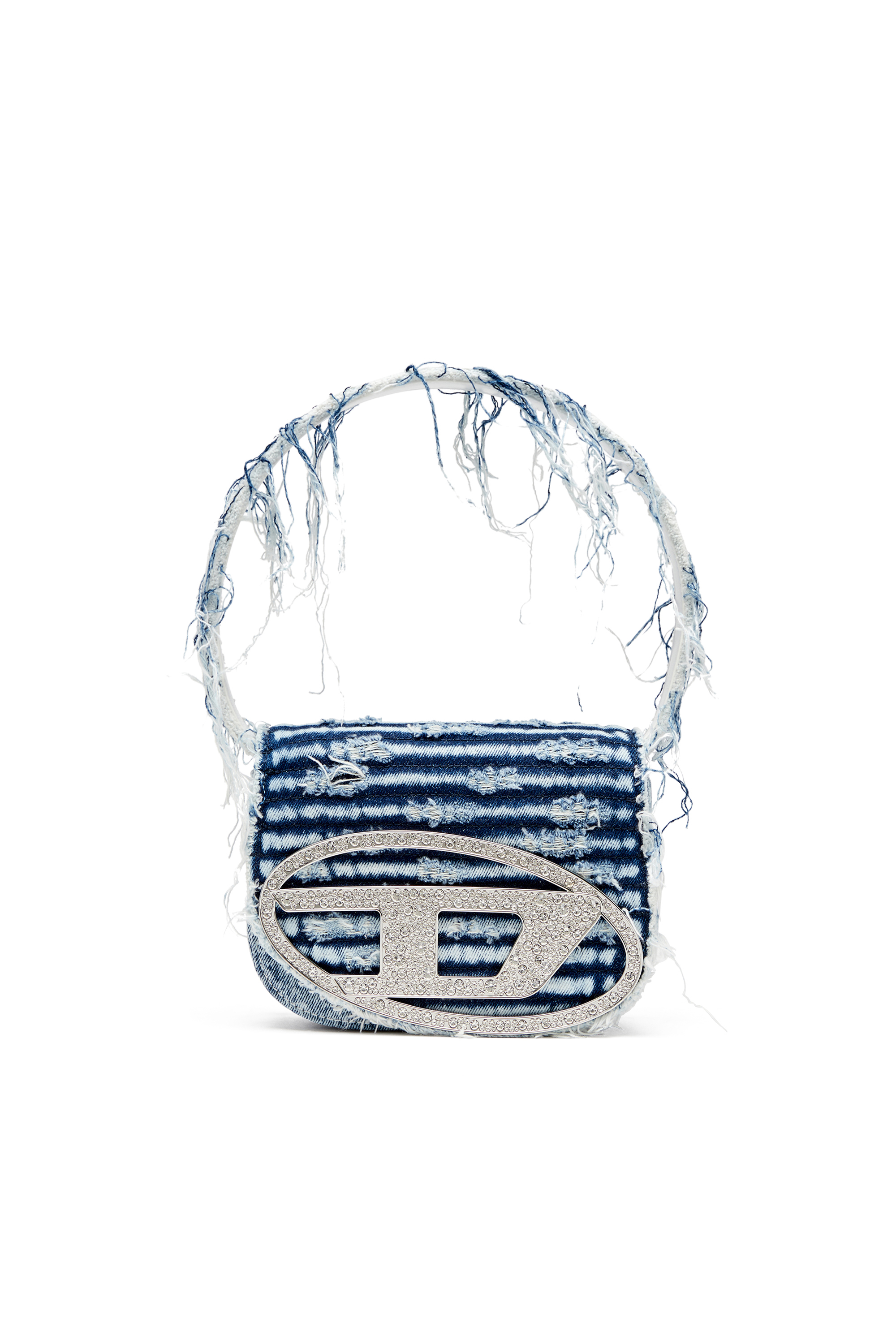 Diesel - 1DR-Iconic shoulder bag in frayed denim - Shoulder Bags - Woman - Blue