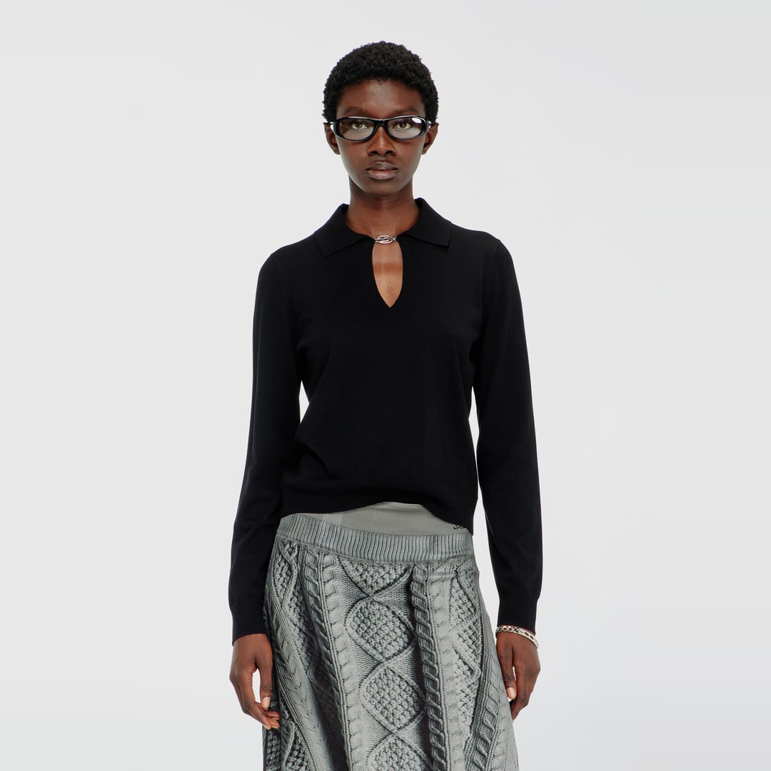 Diesel - Silk-blend polo jumper with Oval D plaque - T-Shirts - Woman - Black