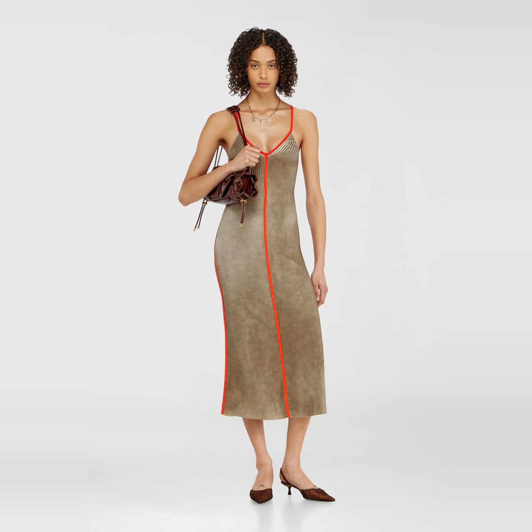 Diesel - Rib-knit midi cami dress with contrast bands - Dresses - Woman - Multicolor