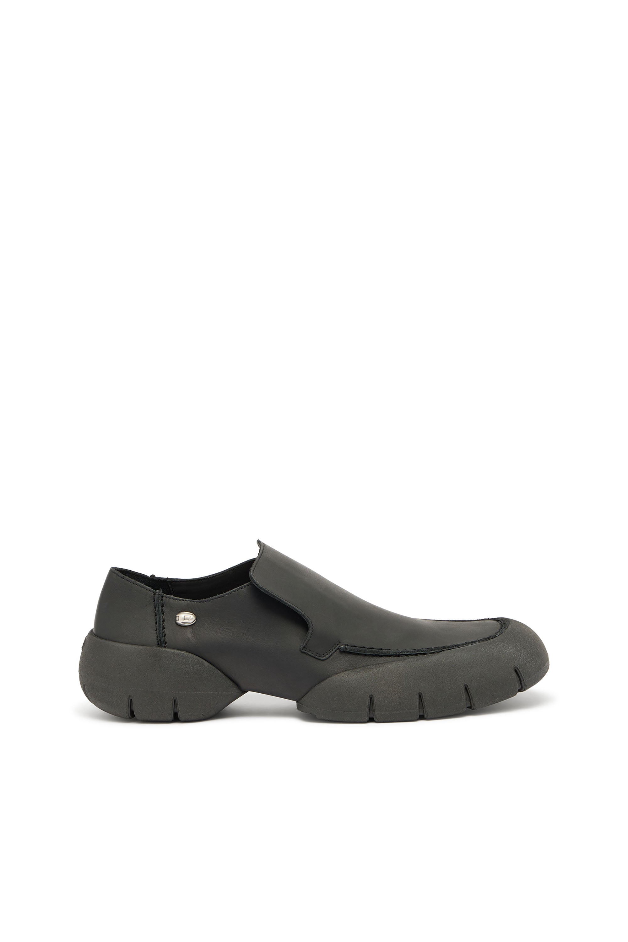 Diesel - D-Mathieu-Brushed leather loafer with rubber sole - Moccasins and Mules - Man - Black