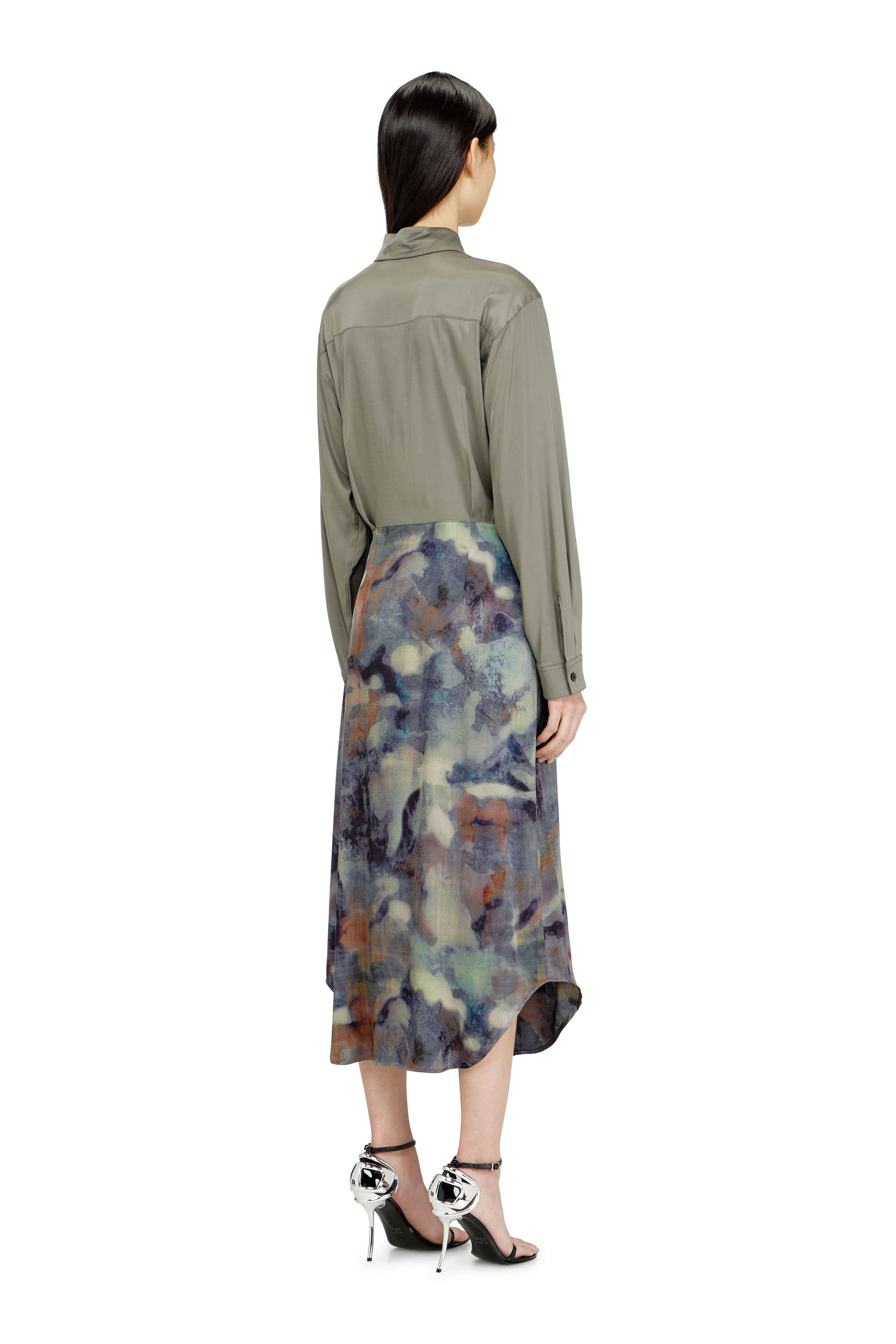 Diesel - D-ELTA, Woman's Satin midi dress with knotted top in Blue/Green - 4