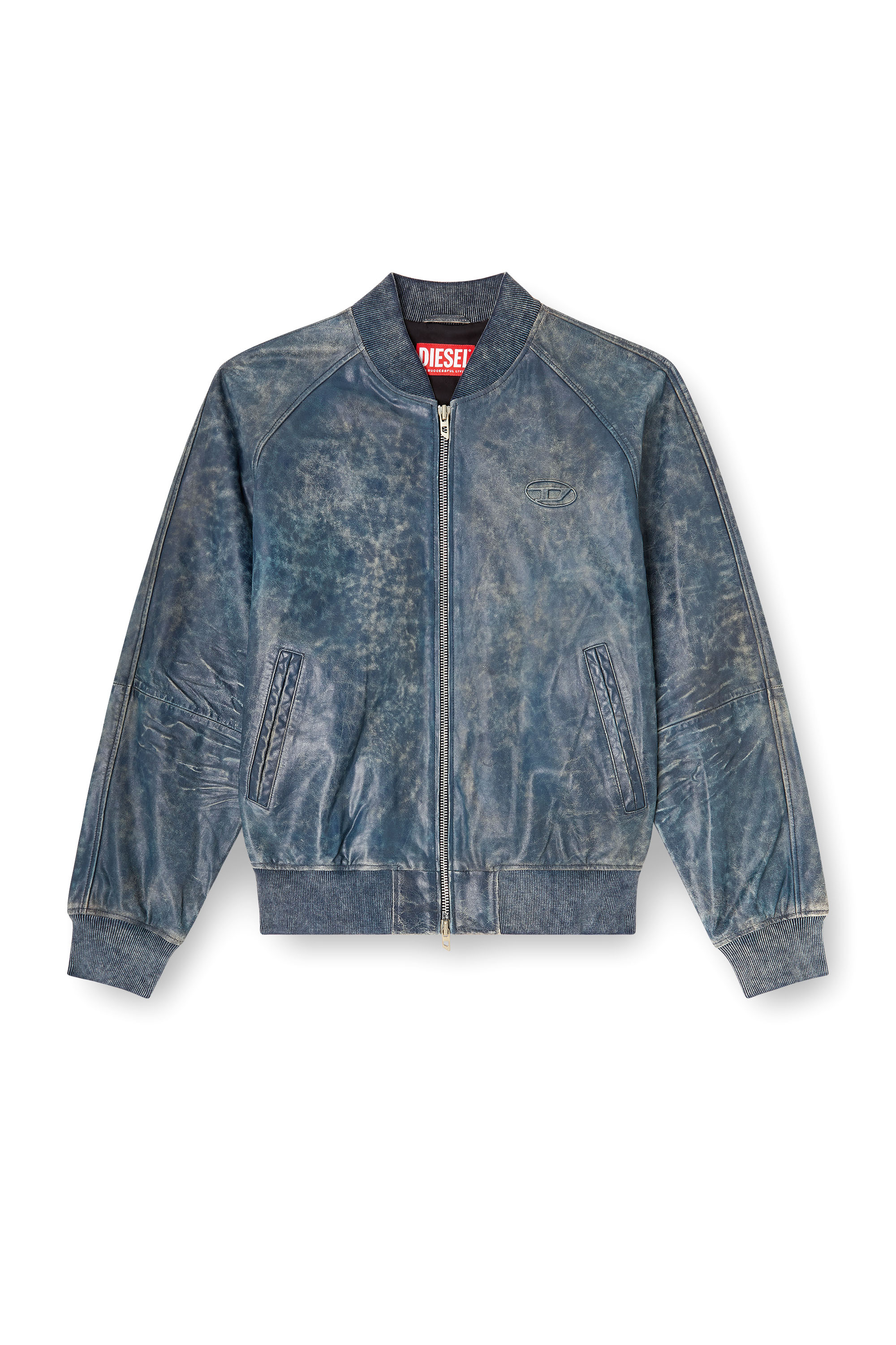 Diesel - L-COBB, Man's Bomber jacket in treated leather in Blue - 2