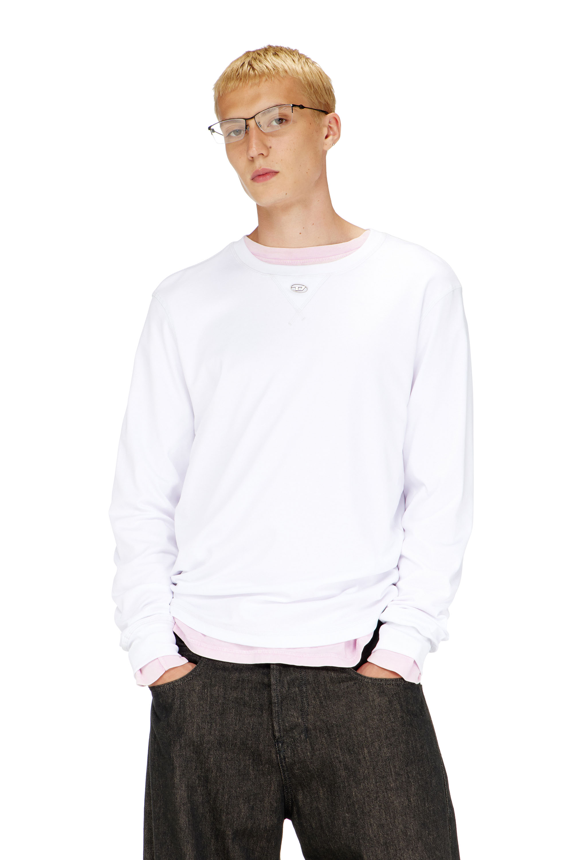Diesel Men's White - Cotton Long-Sleeve T-Shirt With Oval D - T-Shirts - Man Large