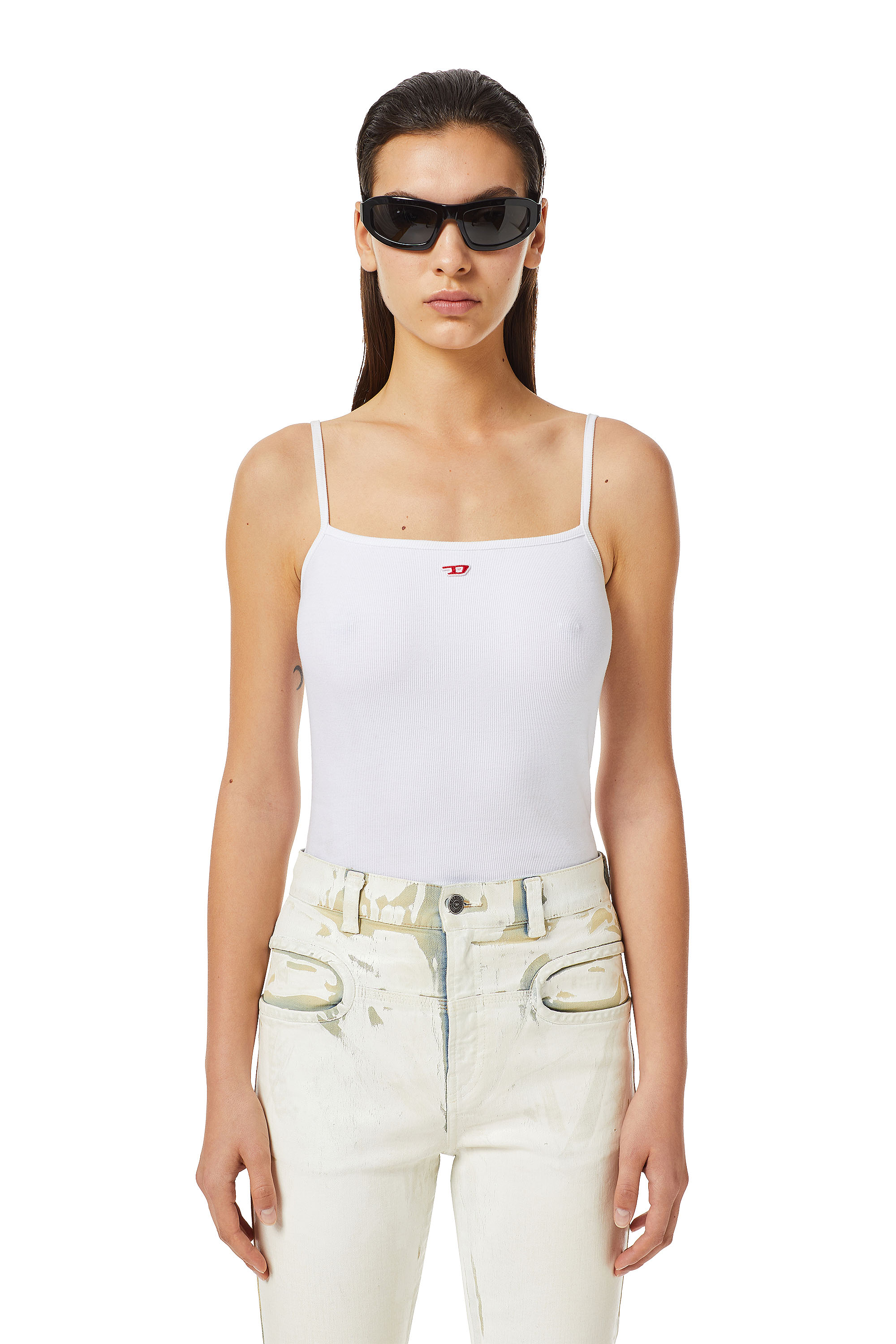 Diesel - Canotta cropped con logo D - T-Shirts - Donna - Bianco