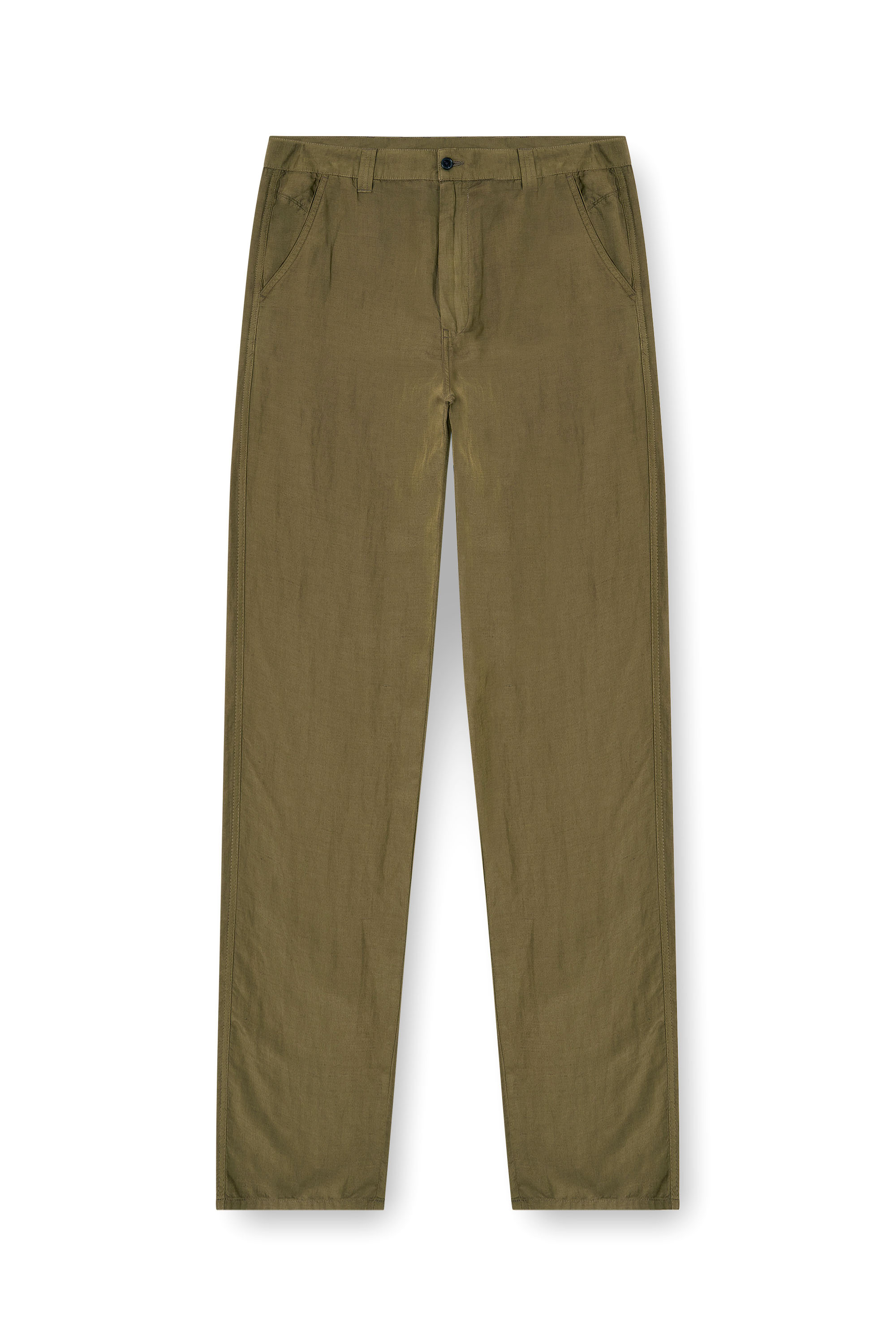 Diesel - P-HANT-CHINO-PGBS, Man's Linen-blend pants with wide leg in Green - 4
