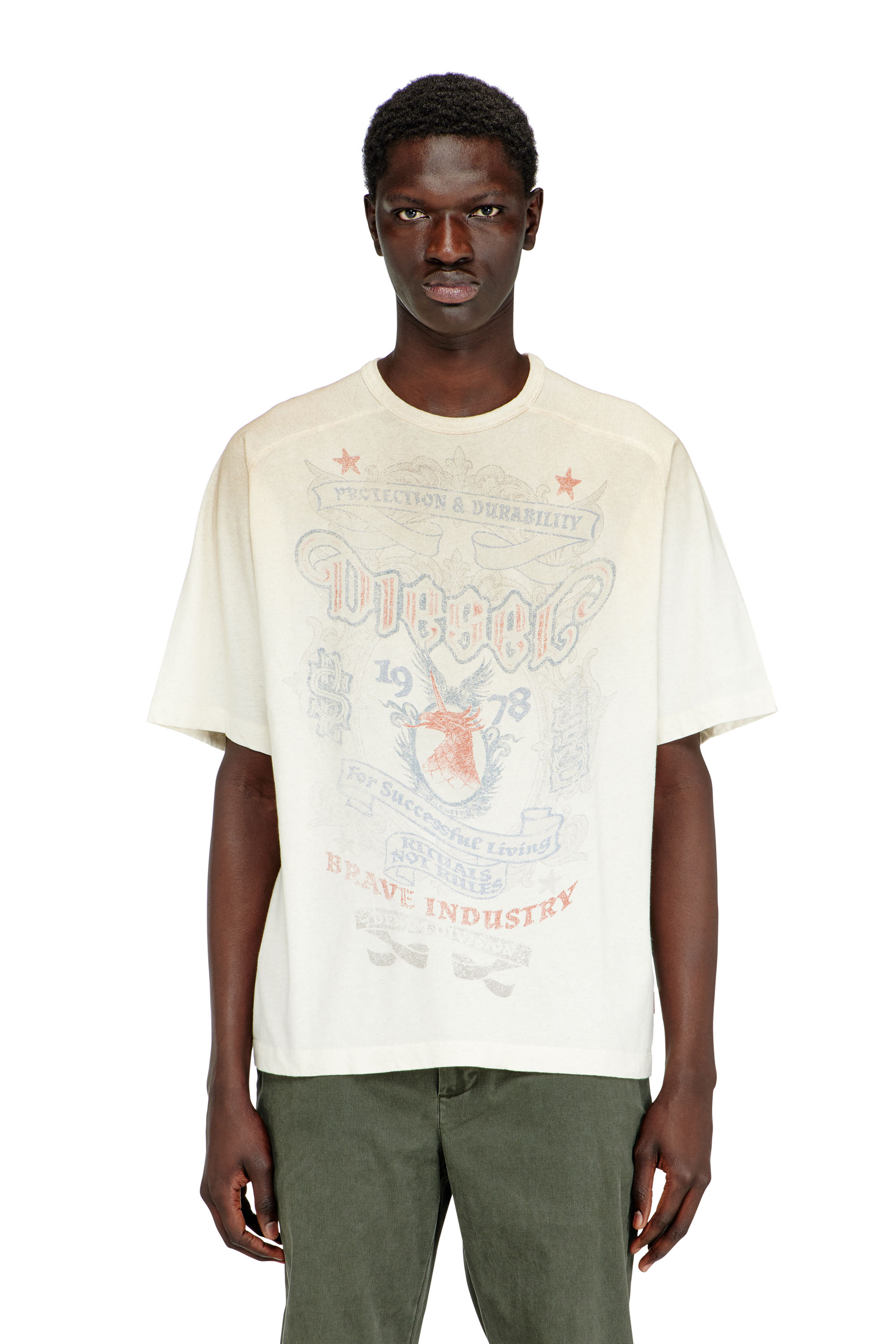Diesel Herren Weiss - T-Shirt Mit -Wappen-Grafik - T-Shirts Extra Groß