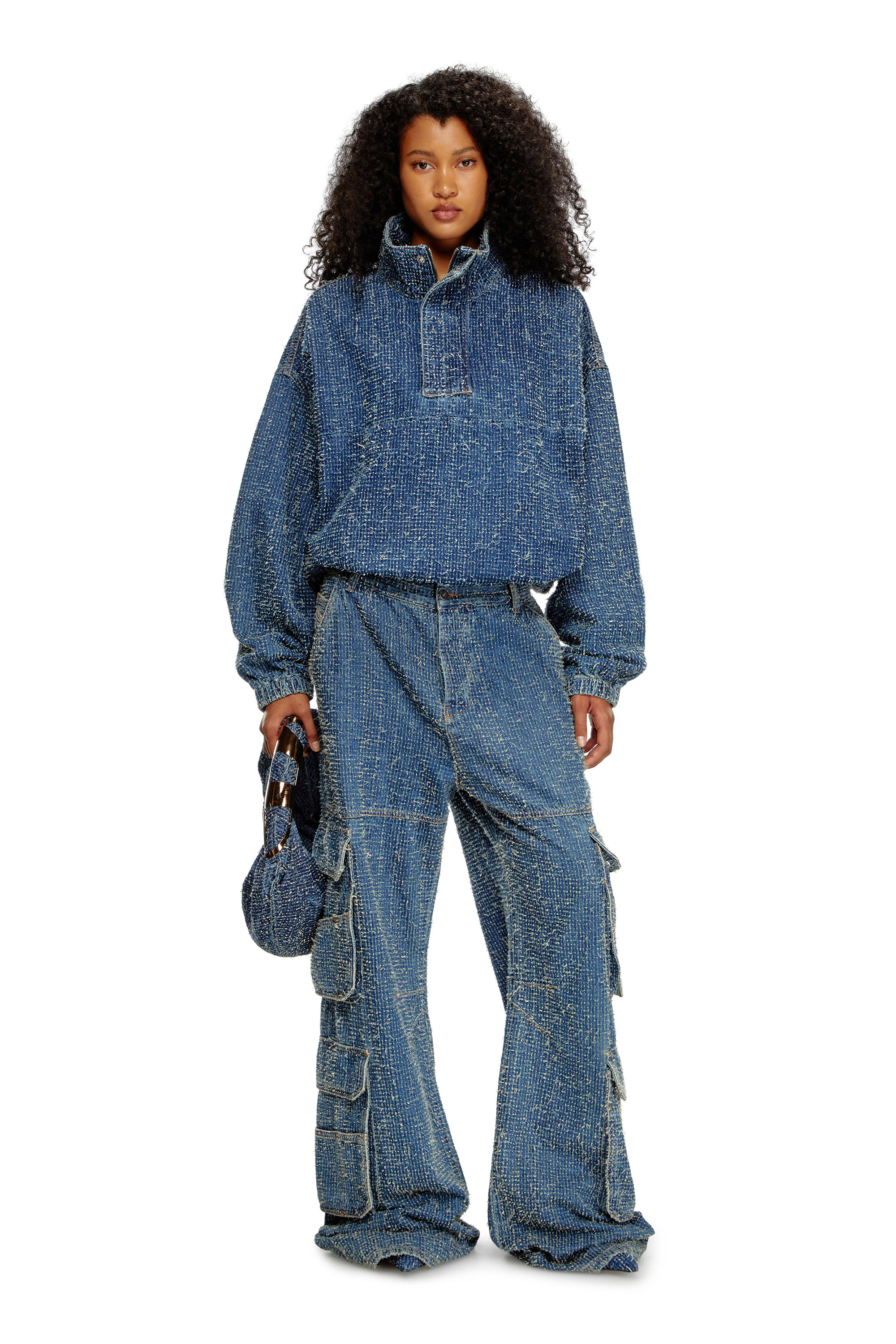 Shop Diesel Grab-d S-hobo Bag In Bouclé Denim In Tobedefined