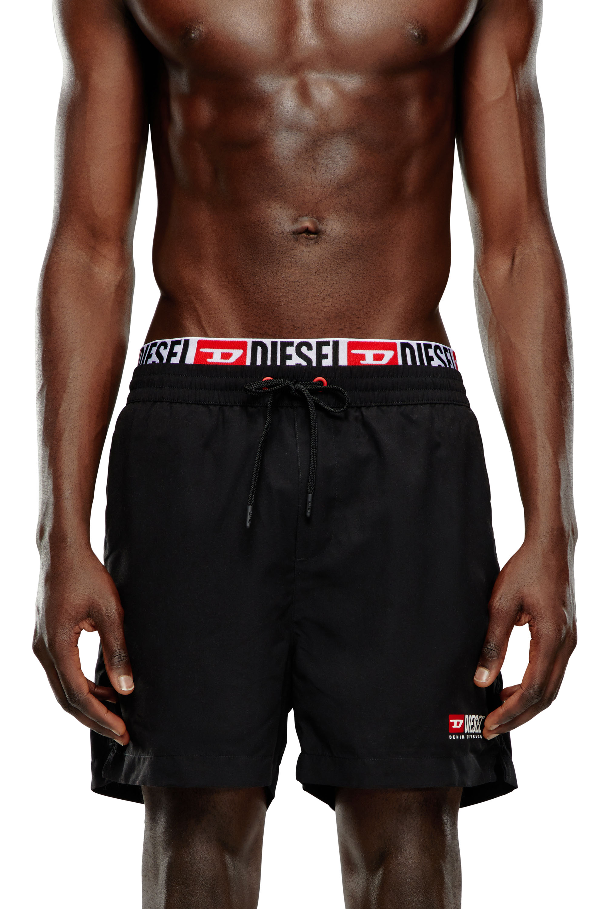 Diesel - Boardshorts de tejido arrugado con palmeras - Bañadores boxers largos - Hombre - Negro