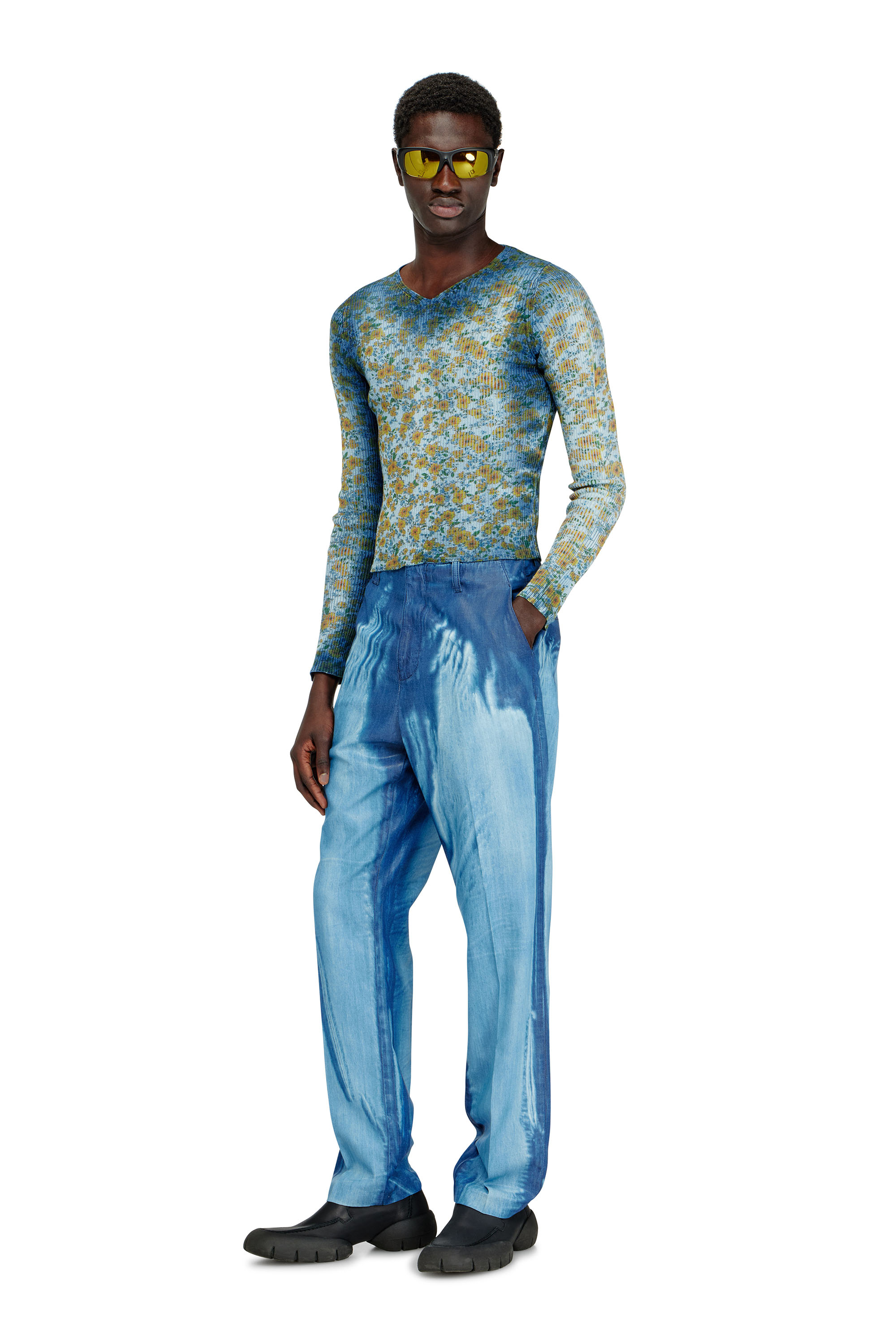 Diesel - M-EGE, Woman's Rib-knit top with floral X-ray effect in Blue - 4