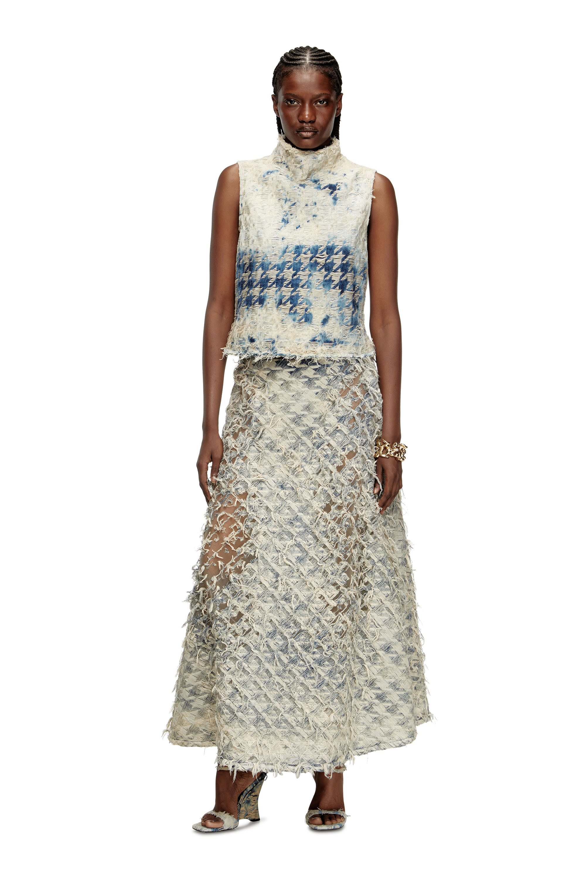 Diesel - DE-TAPI-FSH2, Woman's Sleeveless top in houndstooth-weave denim in Medium blue - 2