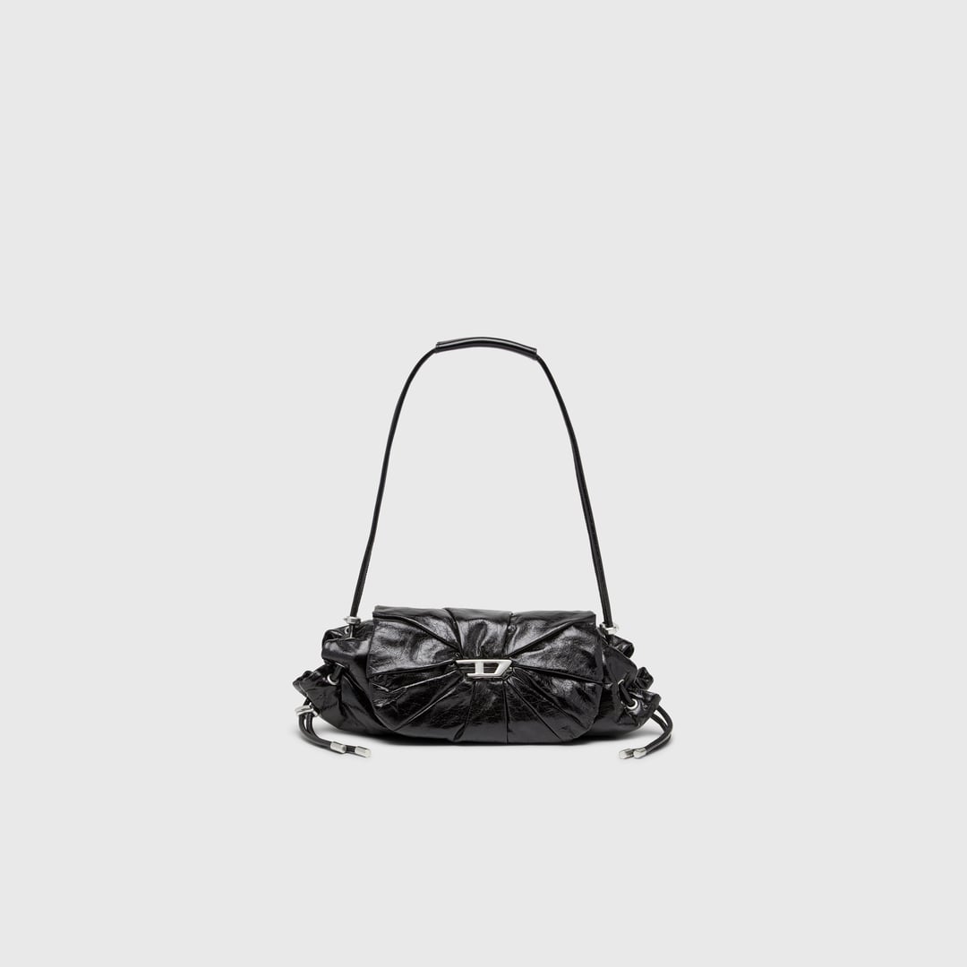 Diesel - Scrunch-D-Small shoulder bag in shiny scrunched leather - Shoulder Bags - Woman - Black