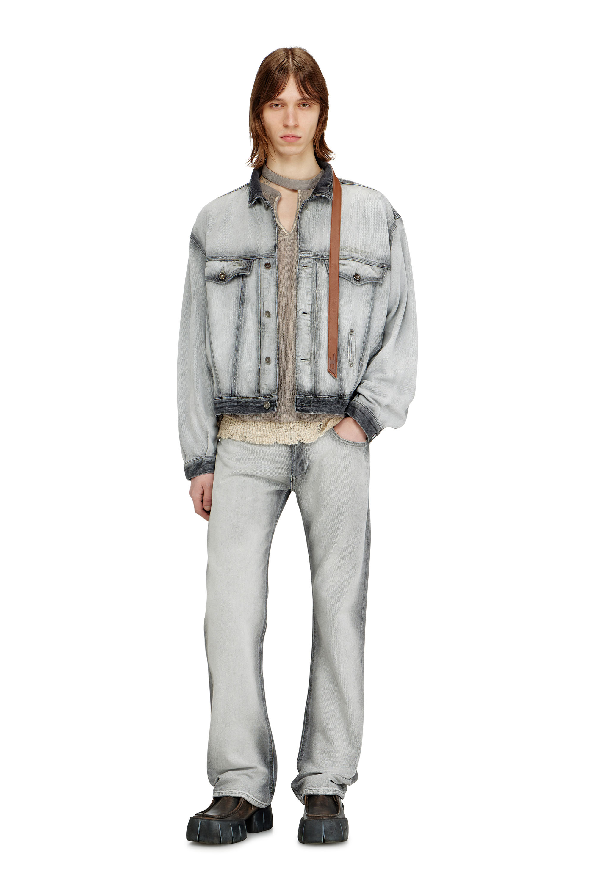 Diesel - D-DENVER-FSI, Unisex's Trucker jacket in soft skeleton denim in Light Grey - 2