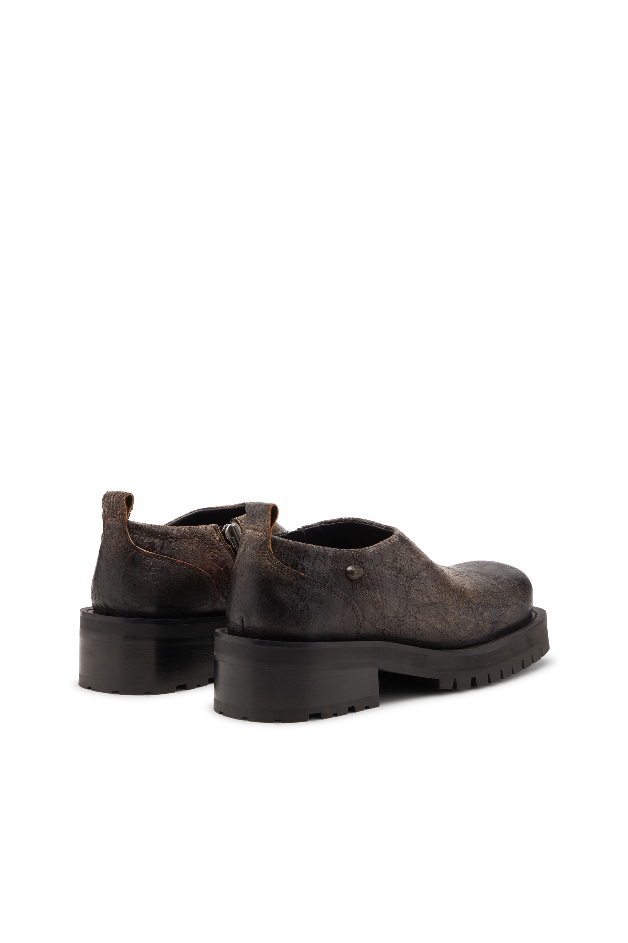 Diesel - D-TEXAN CLOG, Man's D-Texan-Zipped shoes in distressed crackled suede in Brown - 3