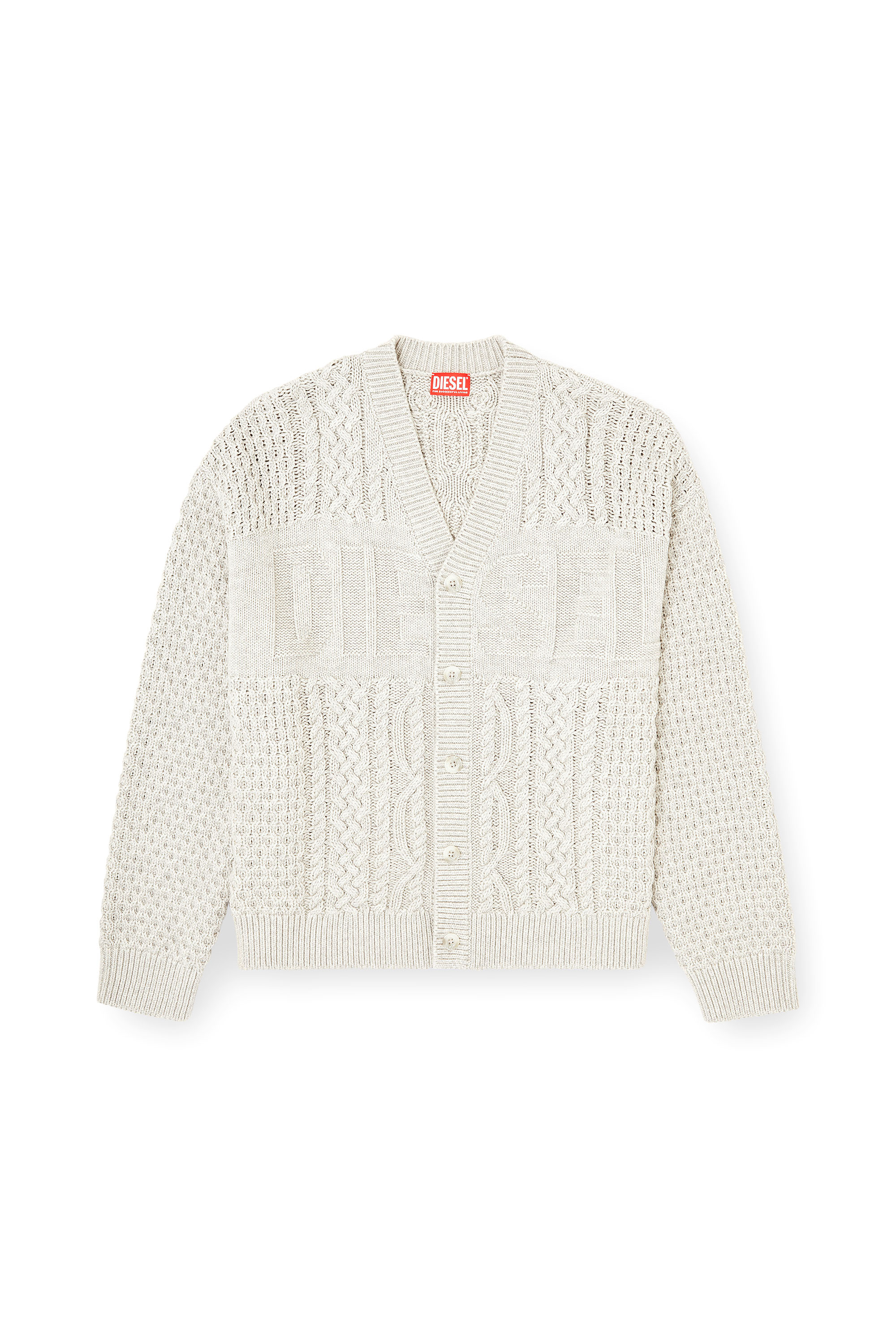 Diesel - K-ANTOINE, Man's Cable-knit cardigan with Diesel logo in Light Grey - 3