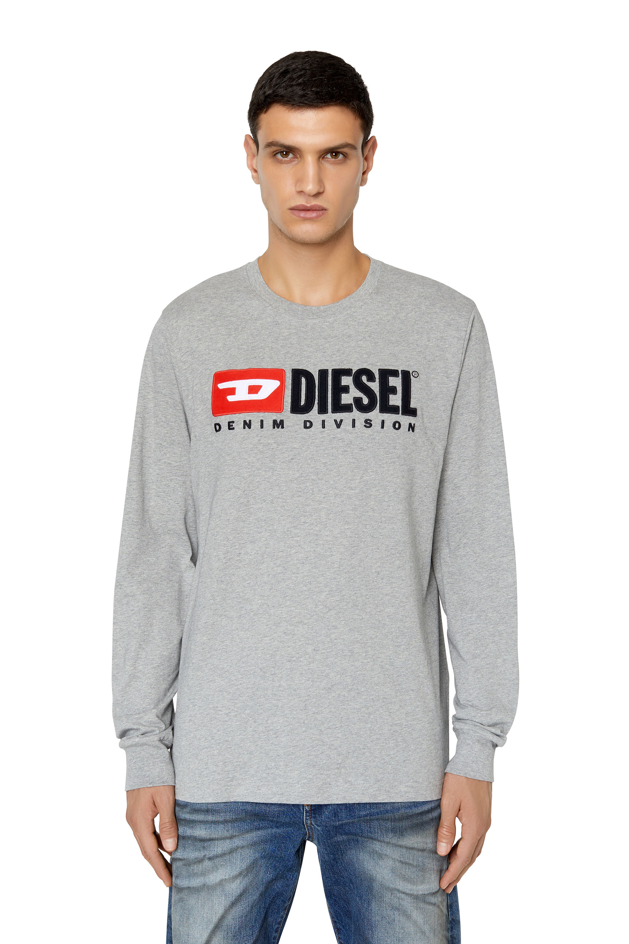 Diesel - Maglia a maniche lunghe con logo in pile - T-Shirts - Uomo - Grigio
