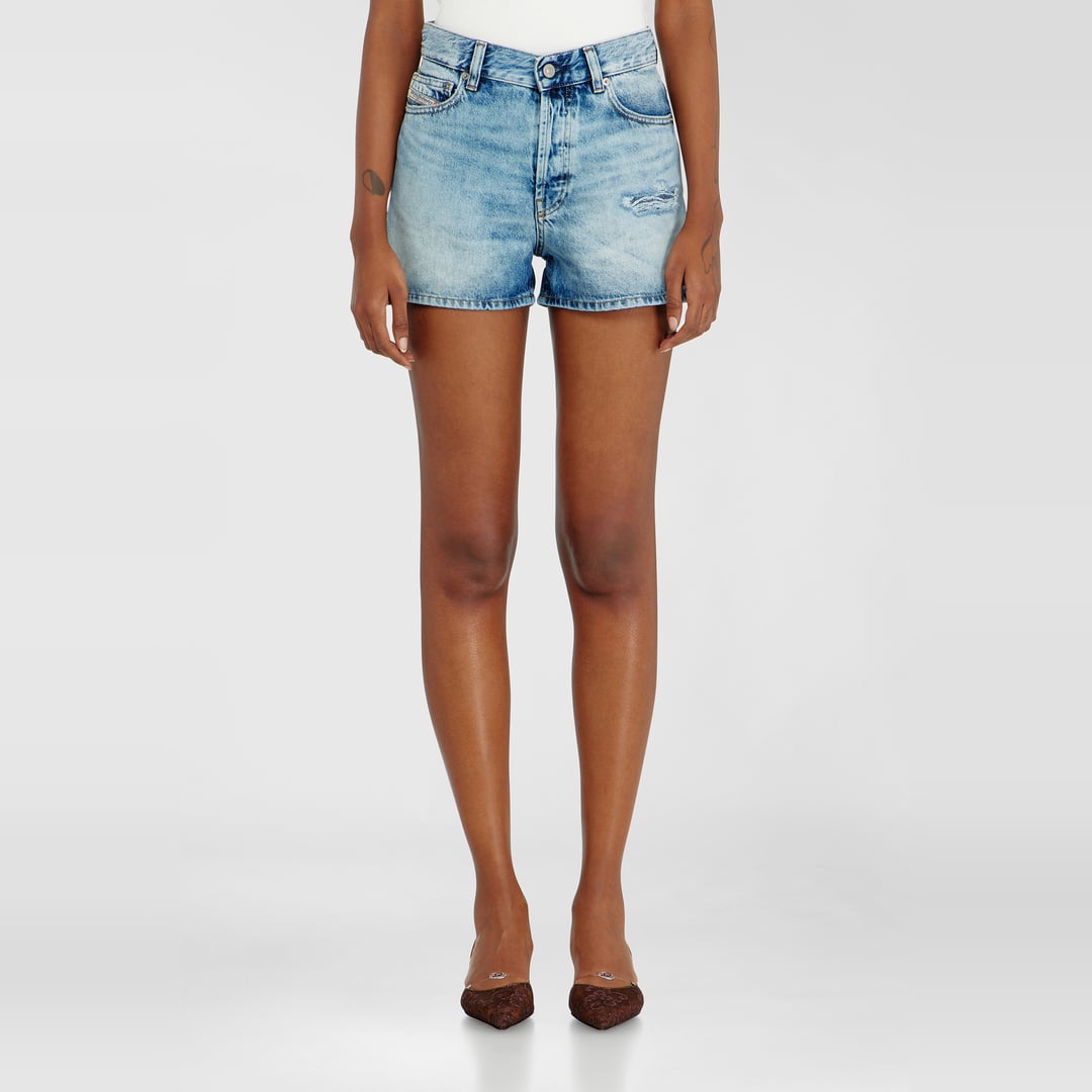 Diesel - Shorts in fluid denim with abrasions - Shorts - Woman - Blue