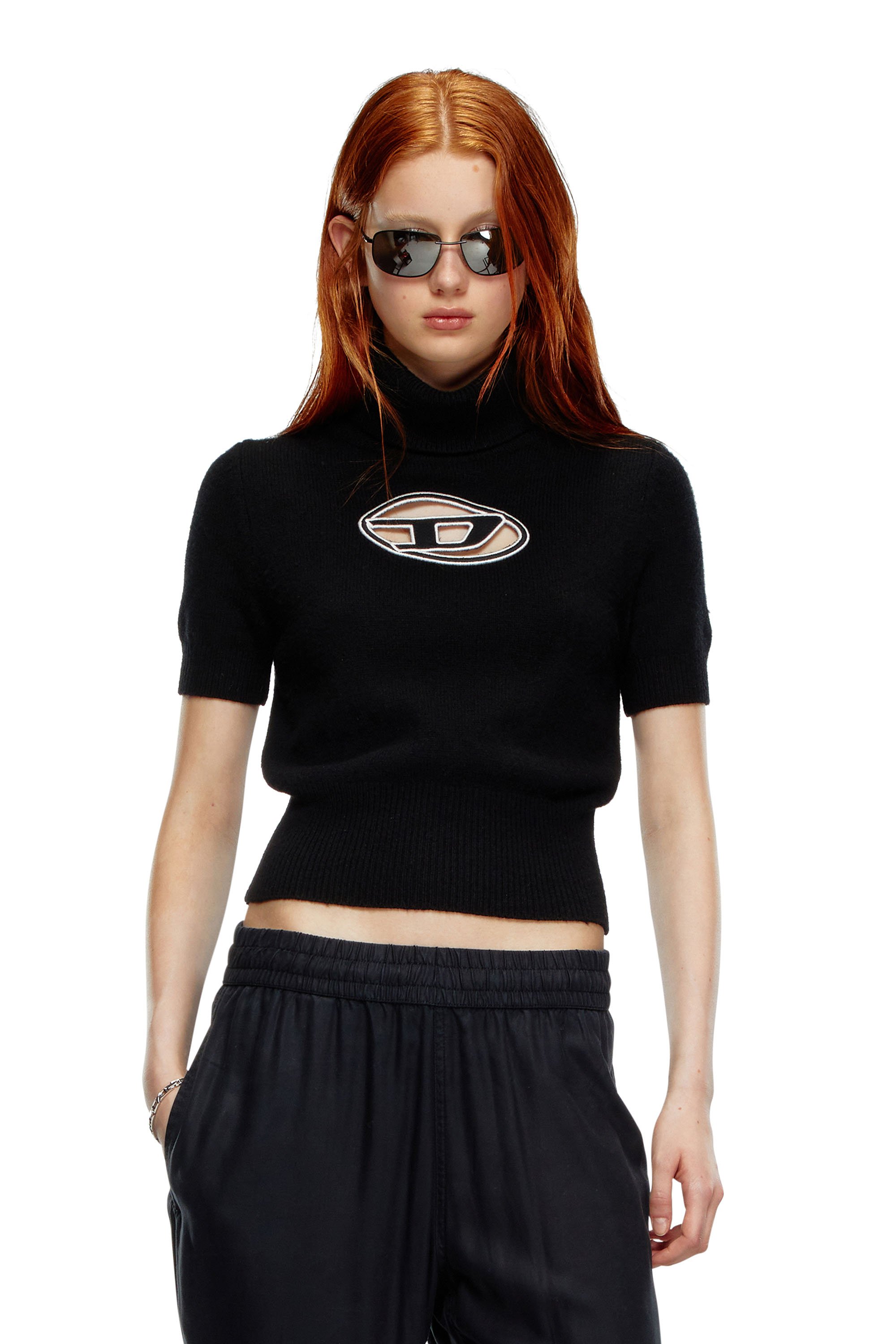 Diesel - Short-sleeve jumper with cut-out logo - Knitwear - Woman - Black