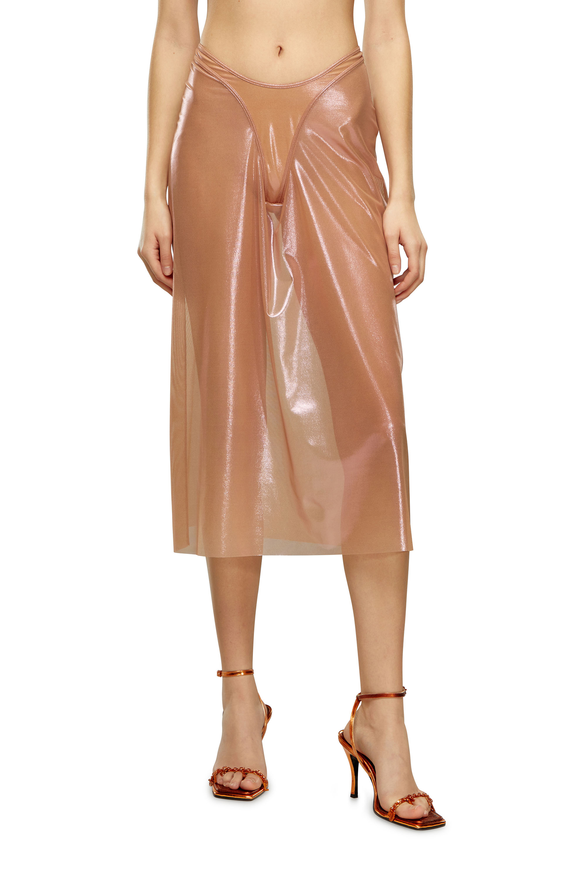 Shop Diesel Sheer Midi Skirt In Shiny Coated Tulle In Pink