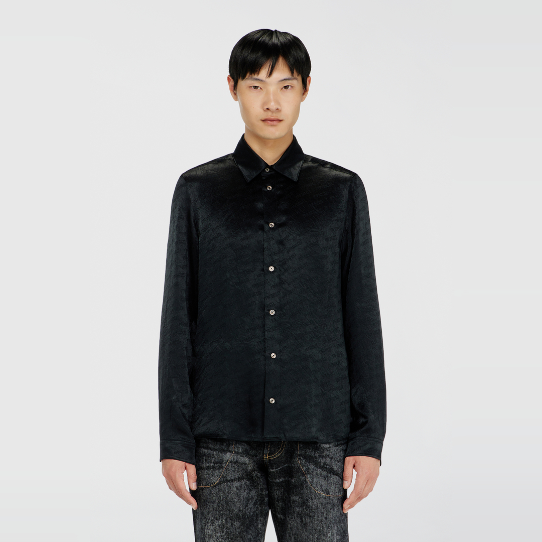 Diesel Nero Uomo - Camicia In Raso Crinkle Jacquard Con Logo - Camicie Taglia 46 - Immagine 1