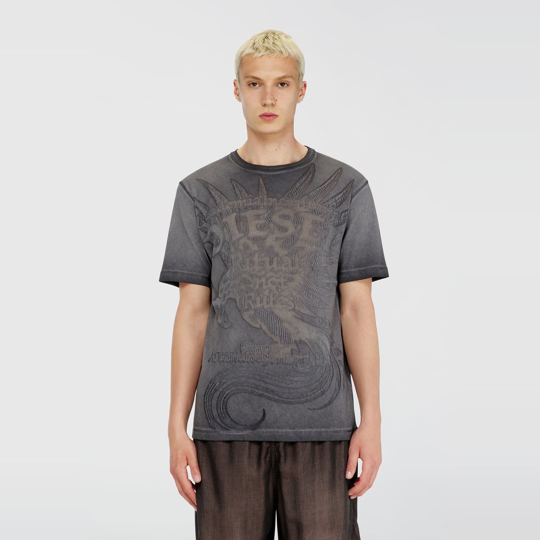 Diesel - Jersey T-shirt with embossed graphic - T-Shirts - Man - Grey