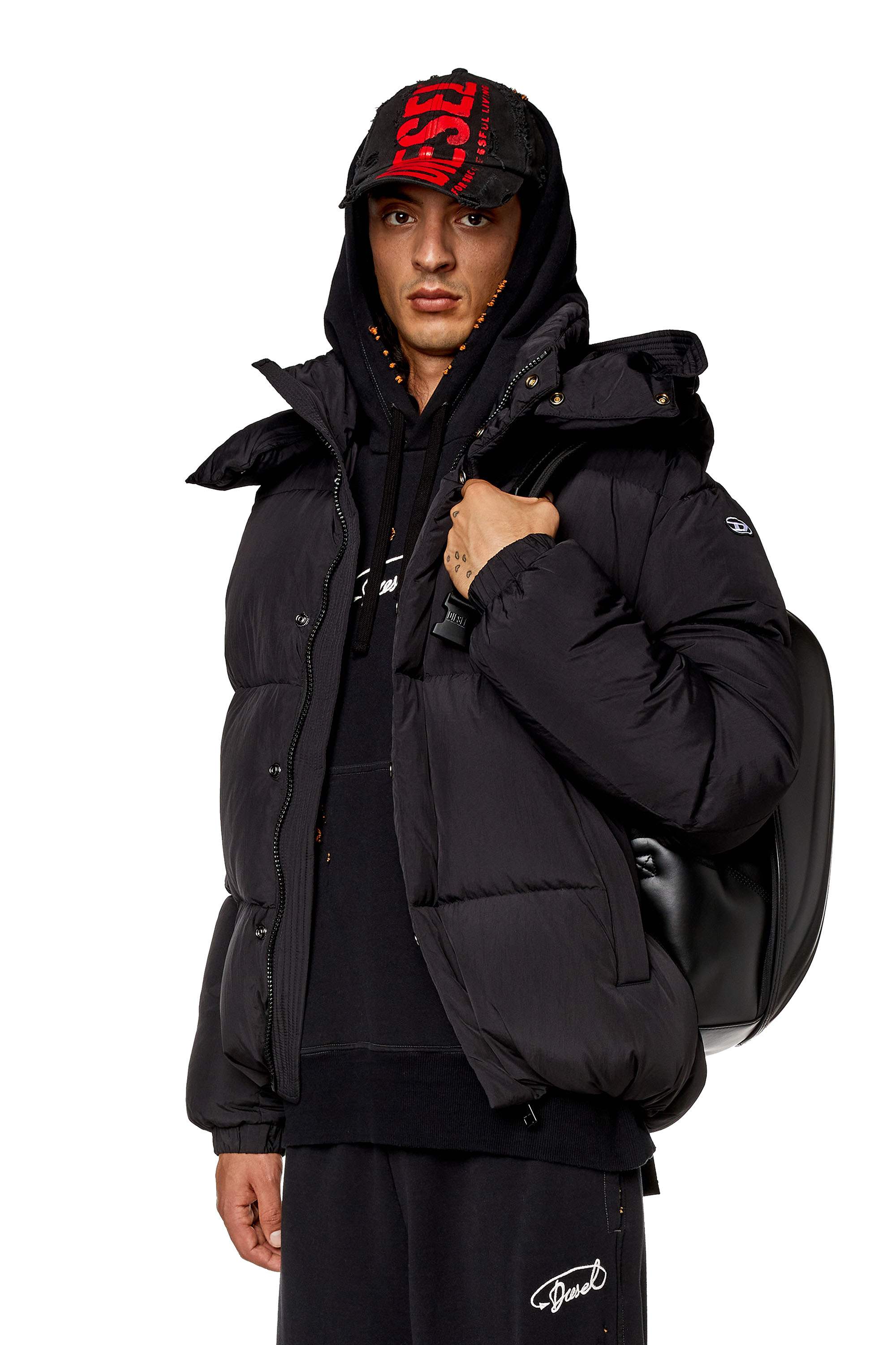 Diesel - Down jacket in recycled nylon taslan - Winter Jackets - Man - Black