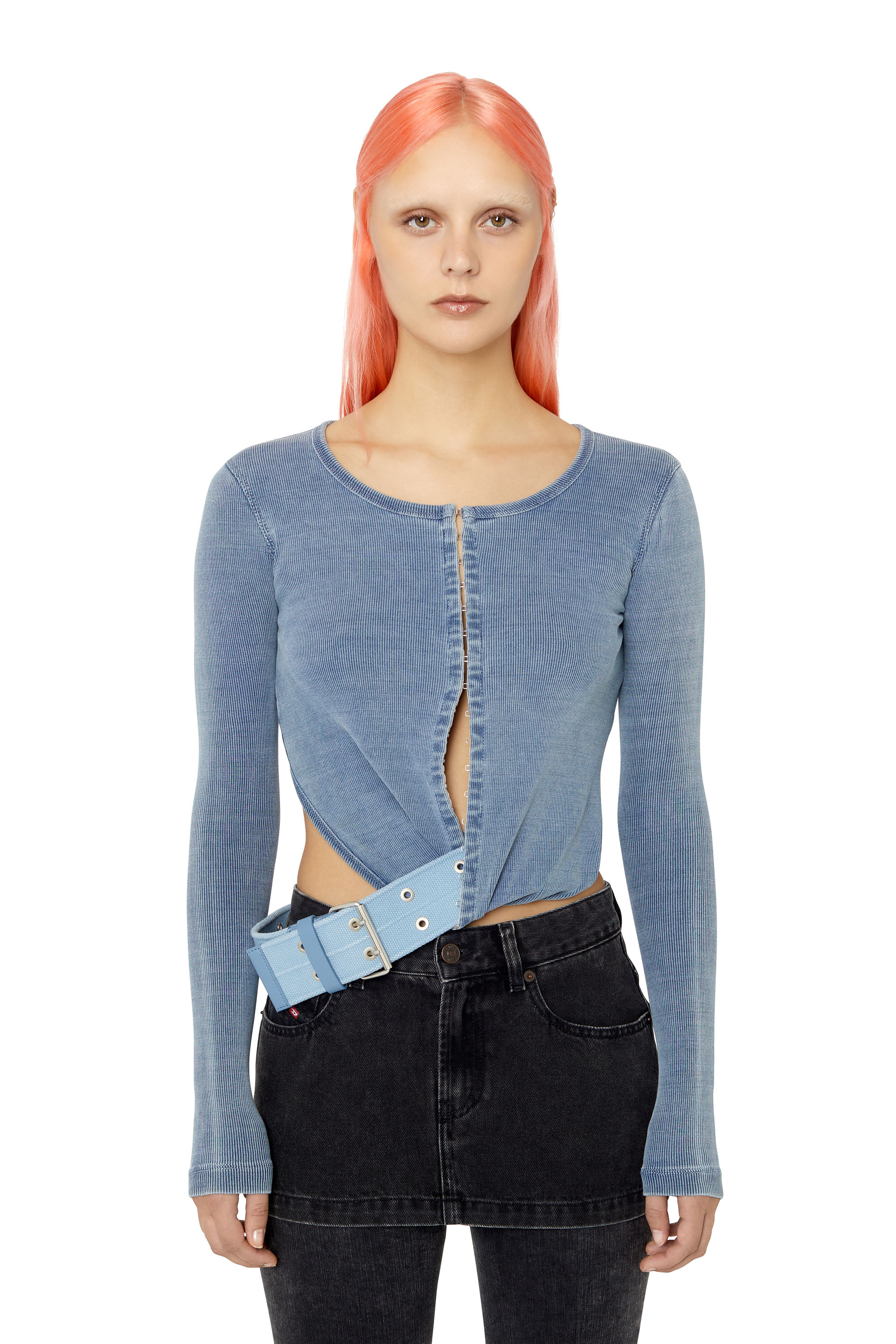 Diesel - Top a costine con cintura militare - Tops - Donna - Blu