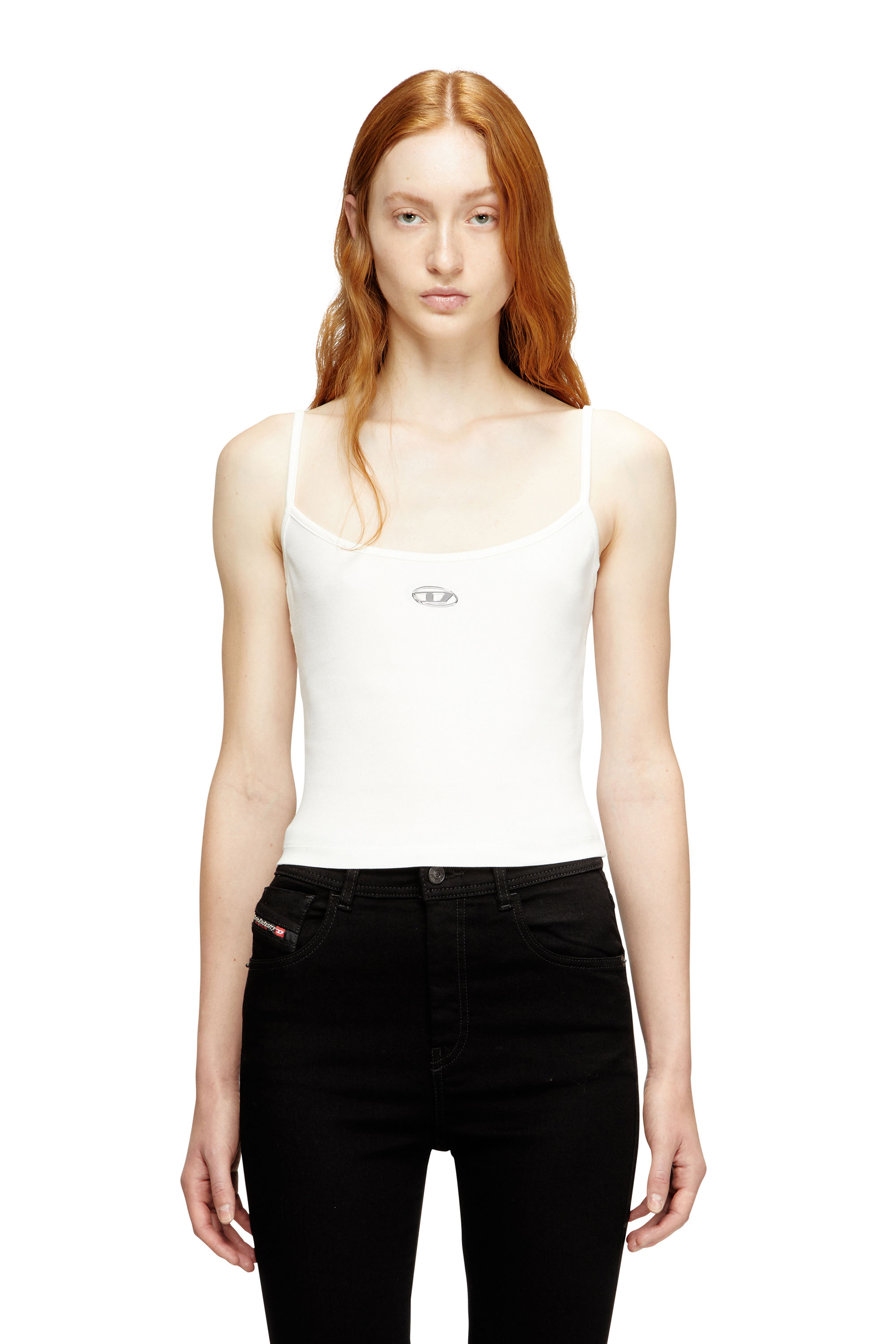 Diesel Mulher Branco - Ribbed Tank Top With Metallic Oval D - T-Shirts - Woman Xxs
