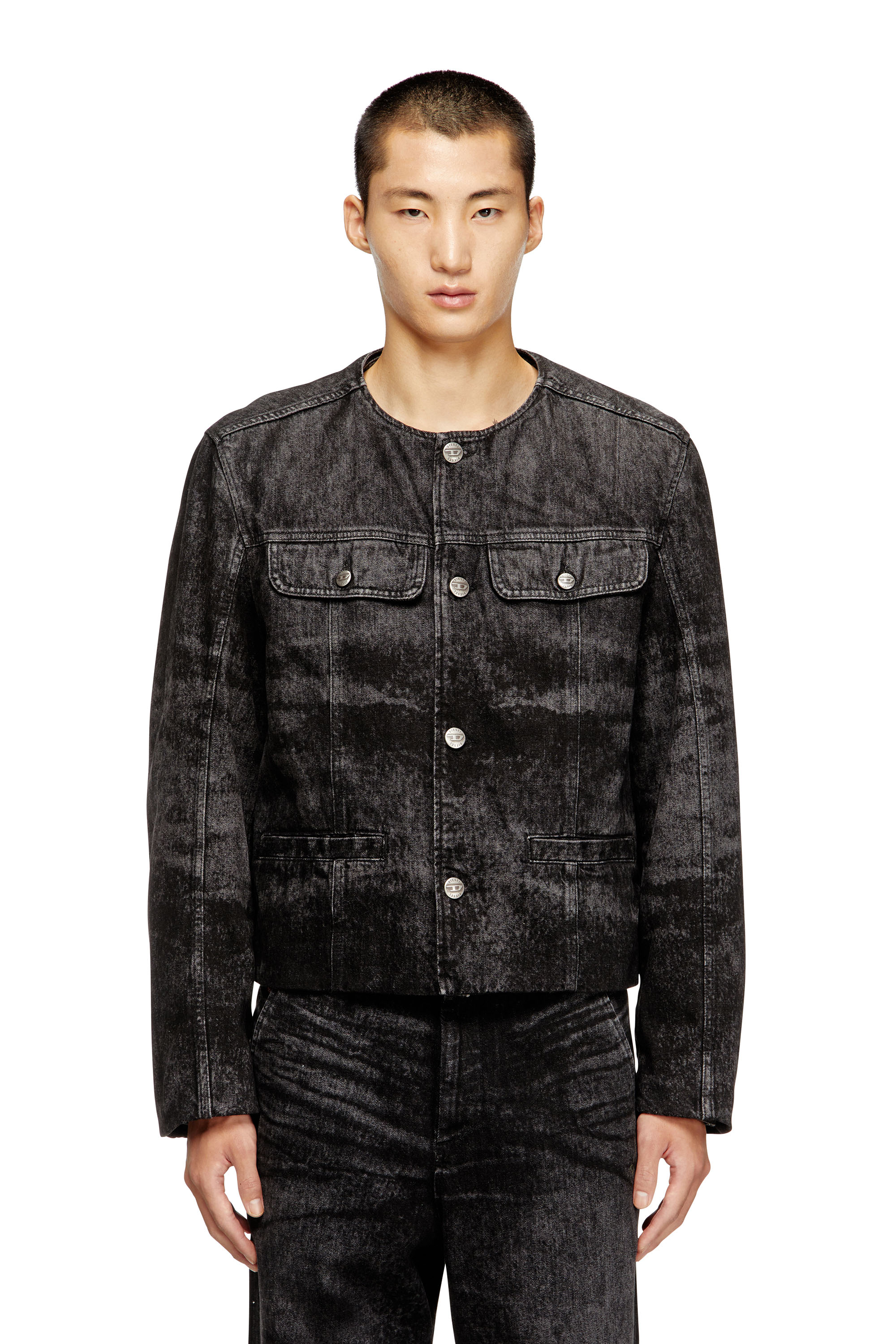 Diesel Denim Jacket With Chest And Flap Pockets In Black