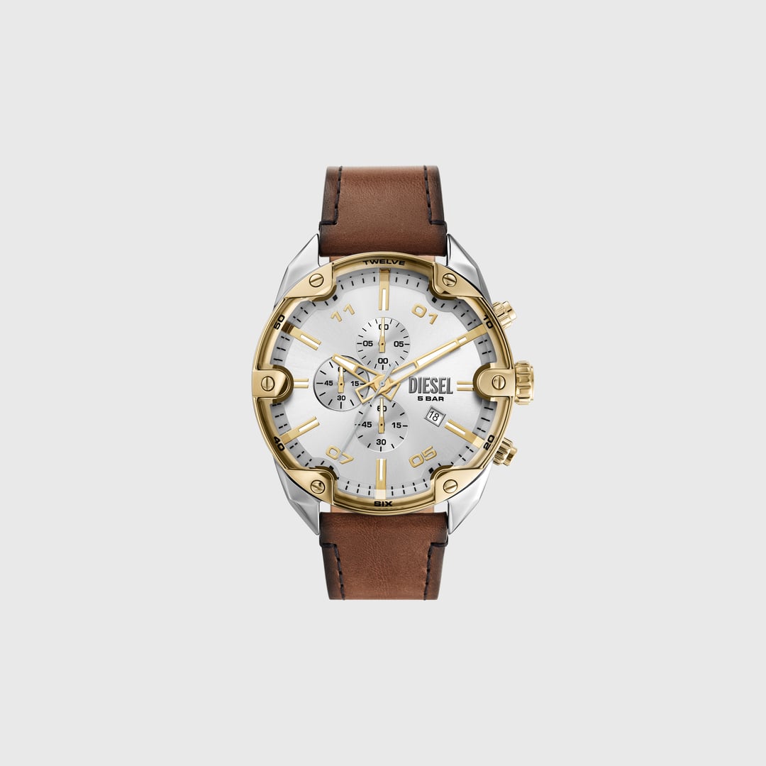 Diesel - Spiked chronograph brown leather watch - Timeframes - Man - Brown