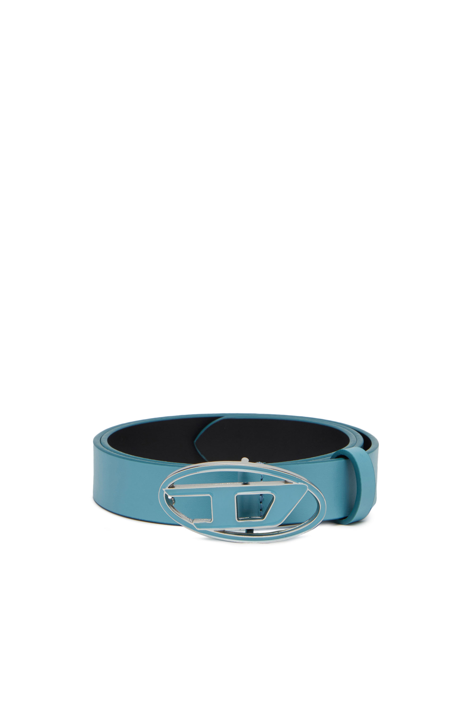 Diesel - Leather belt with enamelled buckle - Belts - Woman - Blue