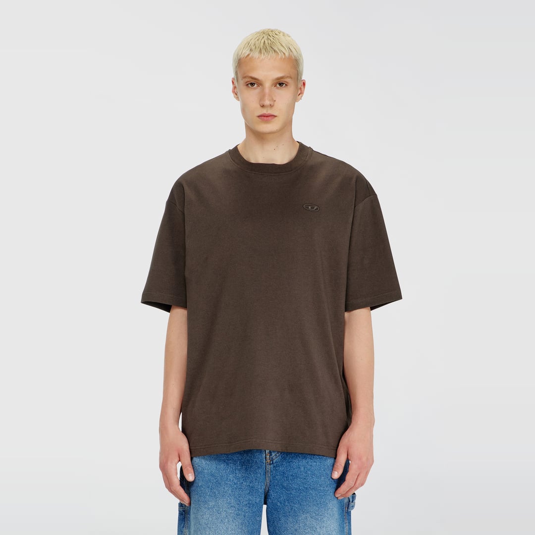 Diesel - T-shirt with maxi oval D embroidery - T-Shirts - Man - Brown