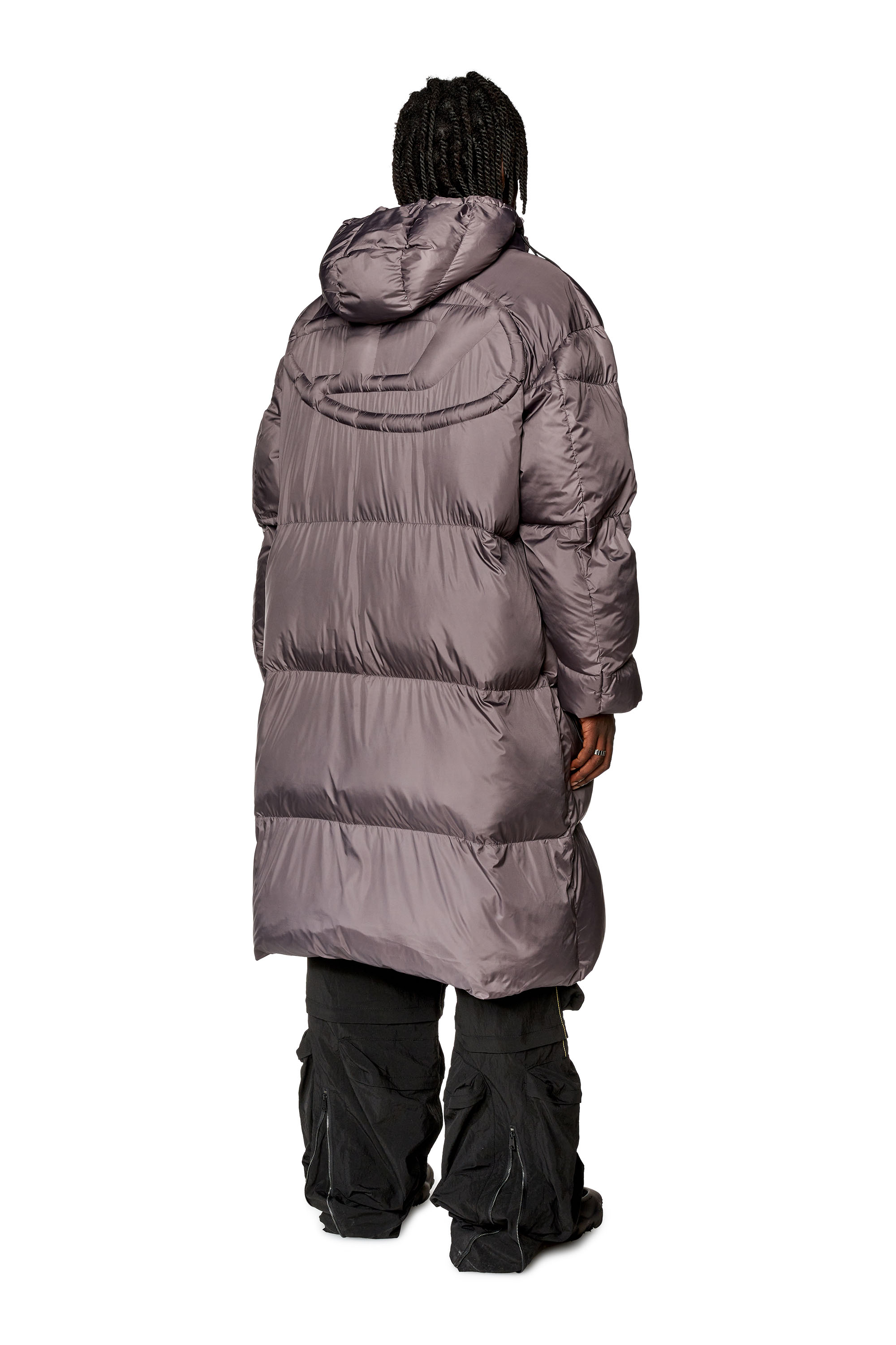 Diesel Puffer Coat With Stitched Oval D Logo In Grey