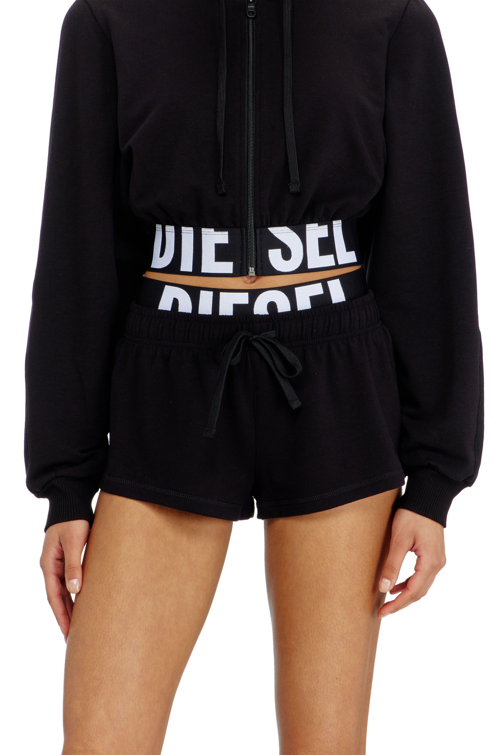 Diesel Ženský Čierna - Short Pants In Cotton Terry With Logo - Pants - Woman Extra Malý