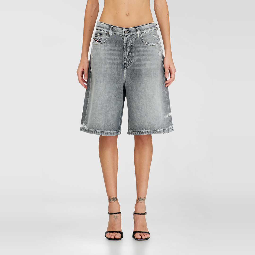 Diesel Women's Grey - Denim Shorts With Frayed Hems - Shorts - Woman Size 27 - Image 1