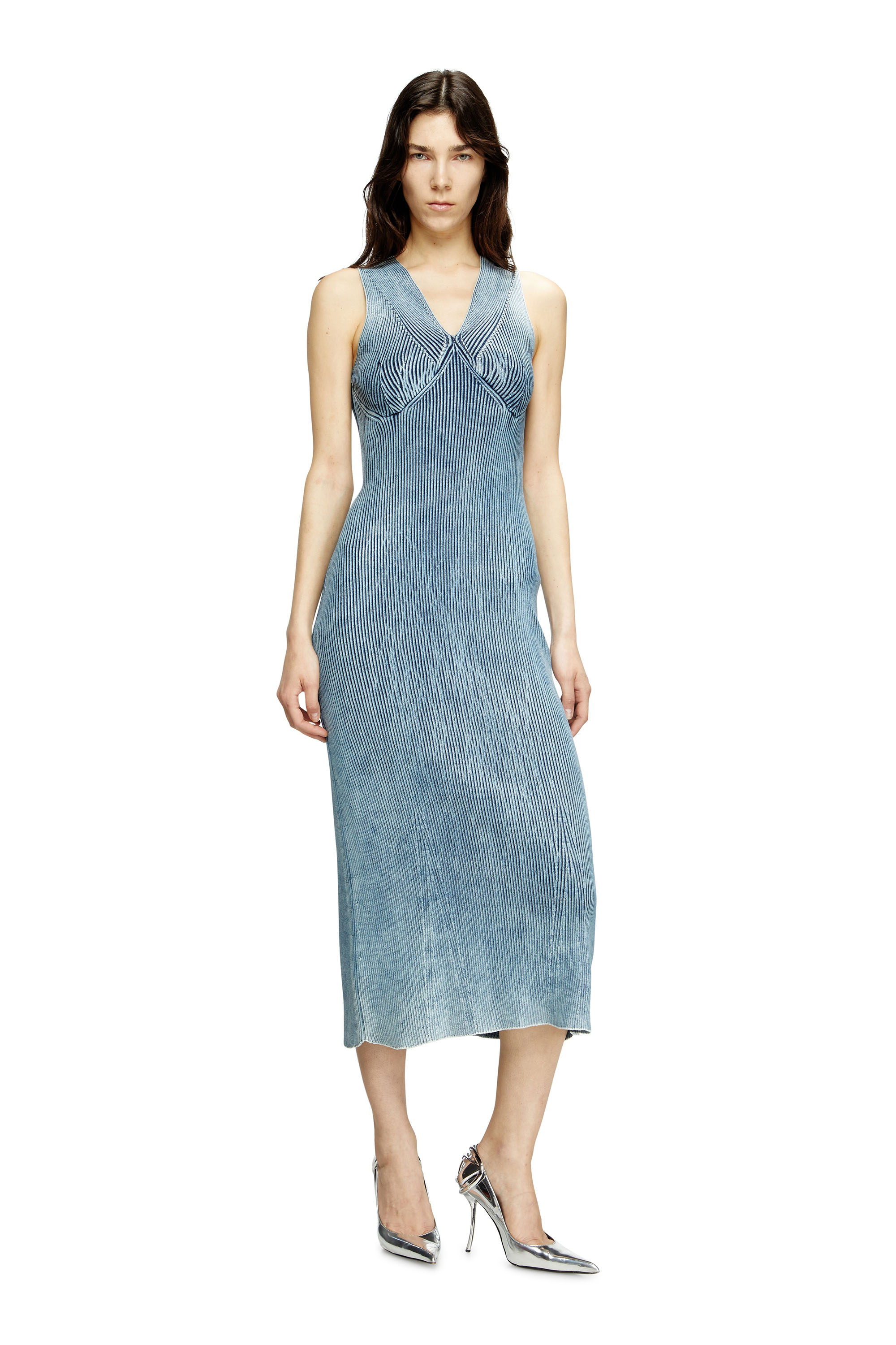 Diesel Denim-yarn Midi Dress With Shiny Effect In Blue