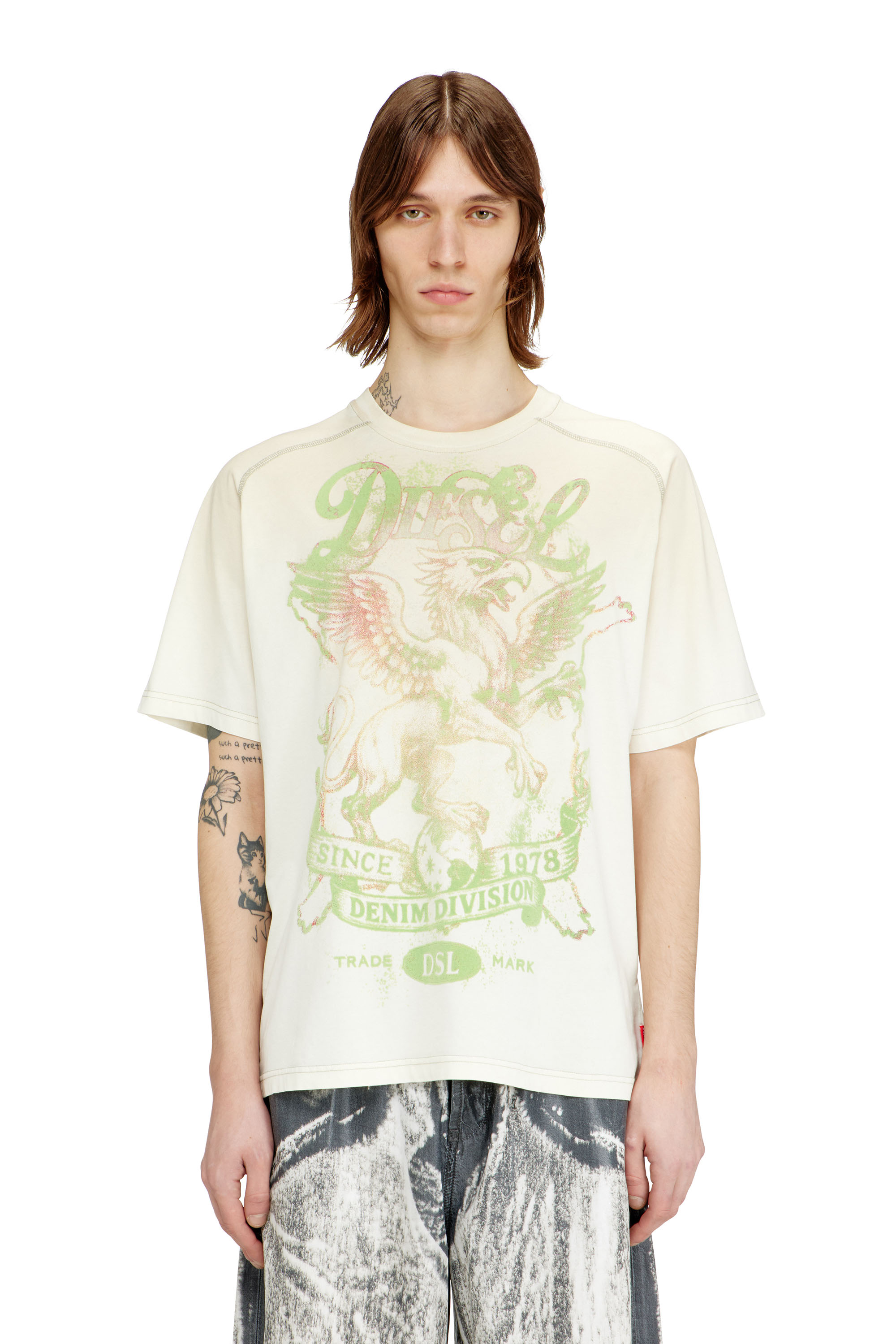 Diesel Men's Multicolor - T-Shirt With Griffin Print - T-Shirts - Man Extra Large