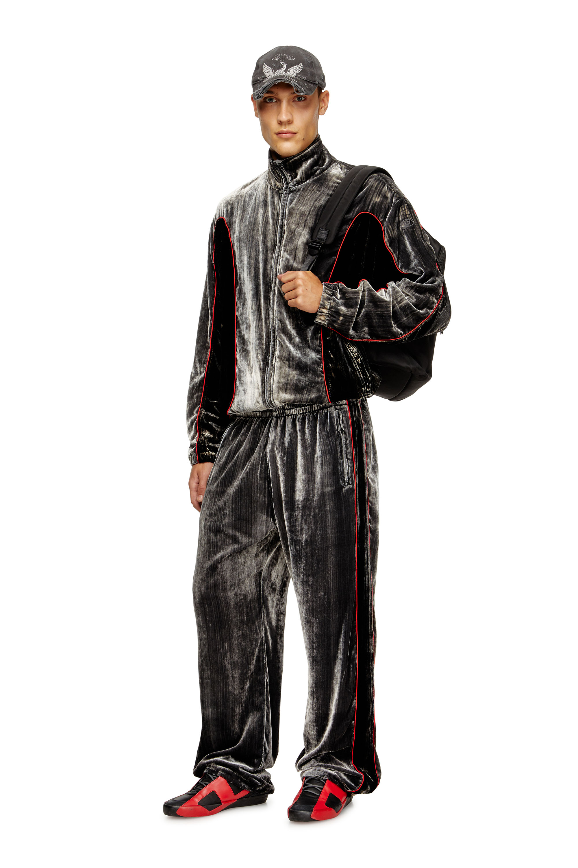 Diesel - P-HAY, Man's Track pants in treated velvet in Dark grey - 2