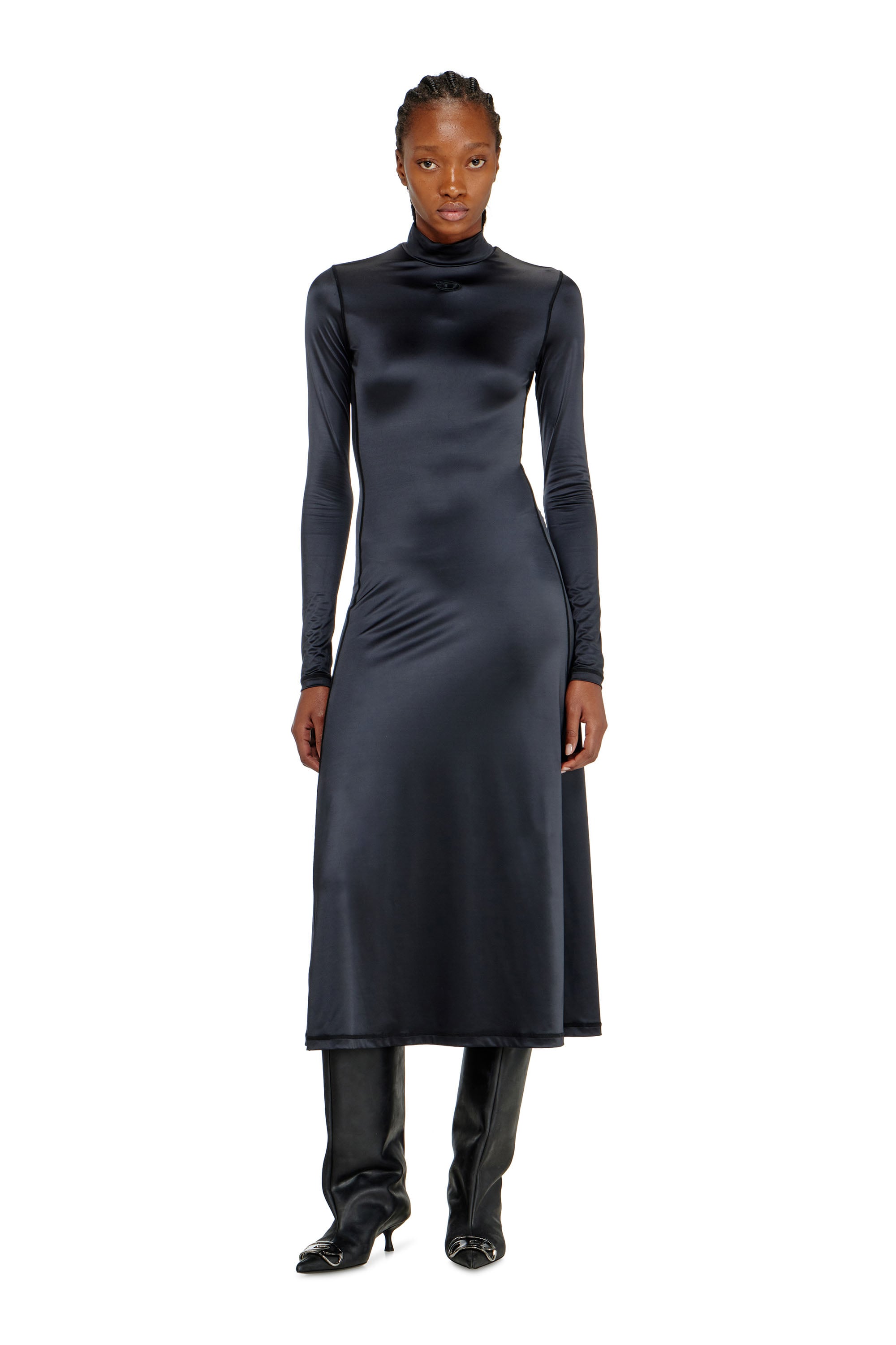 Diesel Nero Donna - Abito Midi Fluido Con Collo Alto - Vestiti Xxs