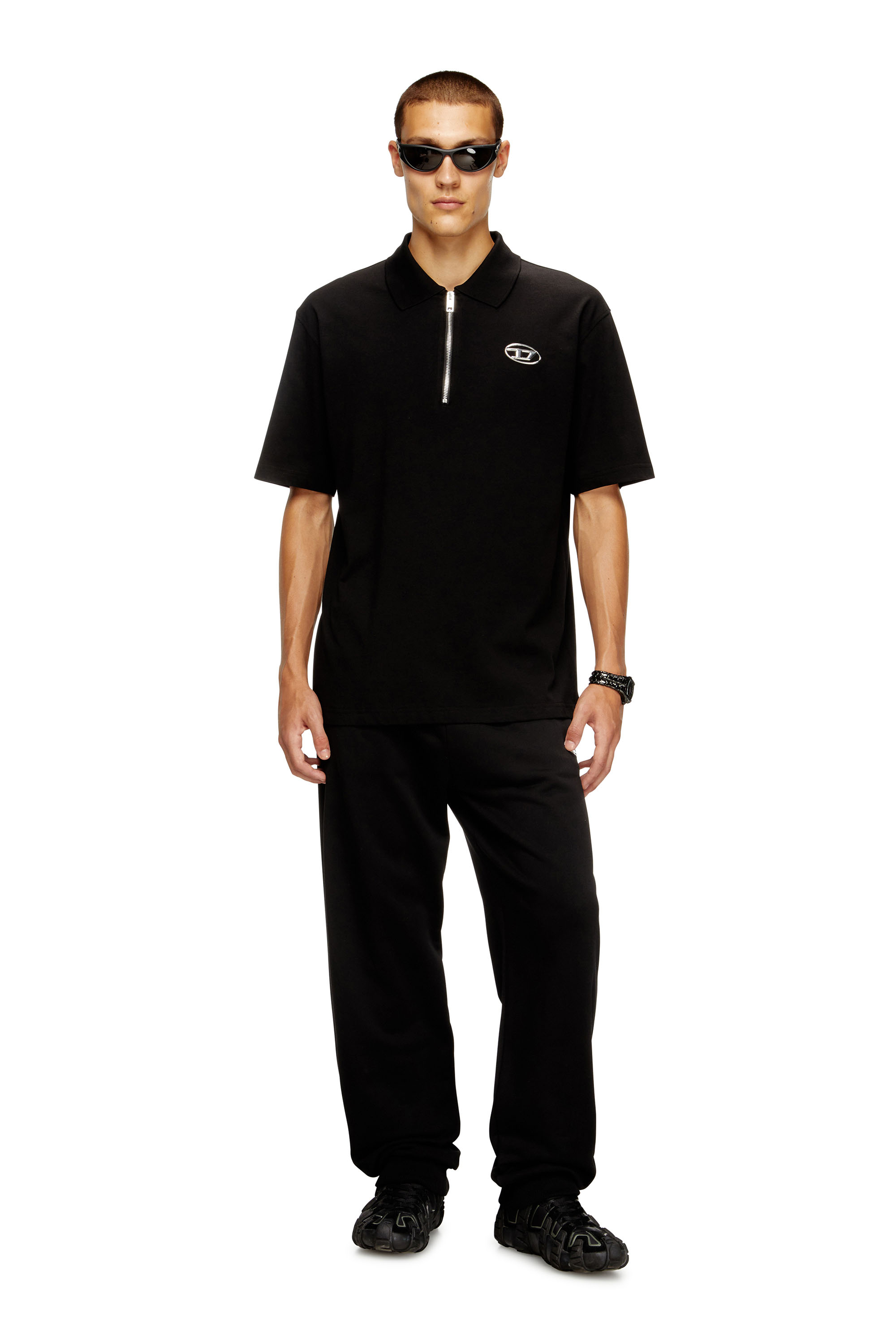 Diesel - T-VOR-OD, Man's Zip front polo shirt with laser cut Oval D in Black - 2