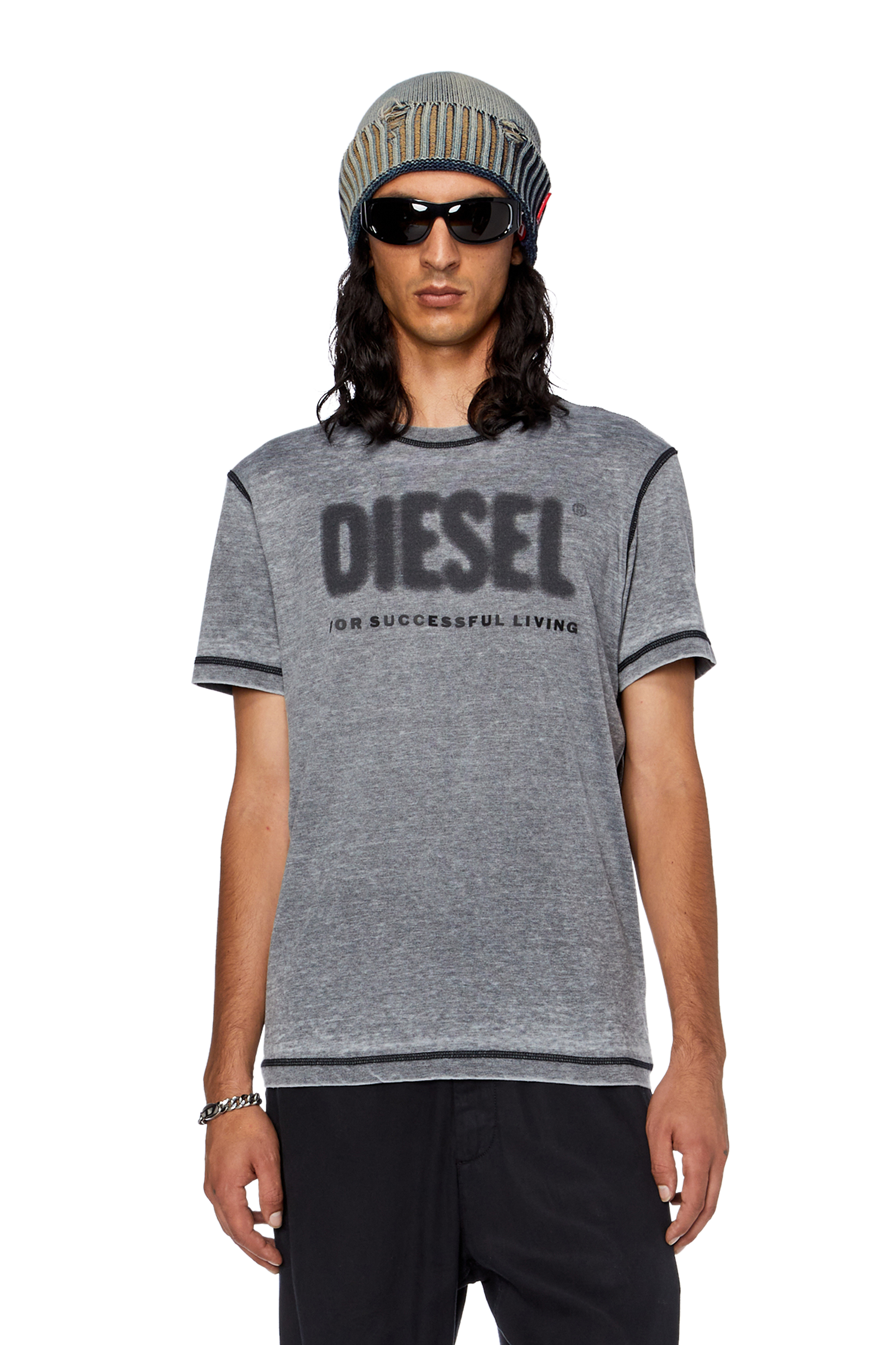Diesel - T-shirt with burn-out logo - T-Shirts - Man - Grey