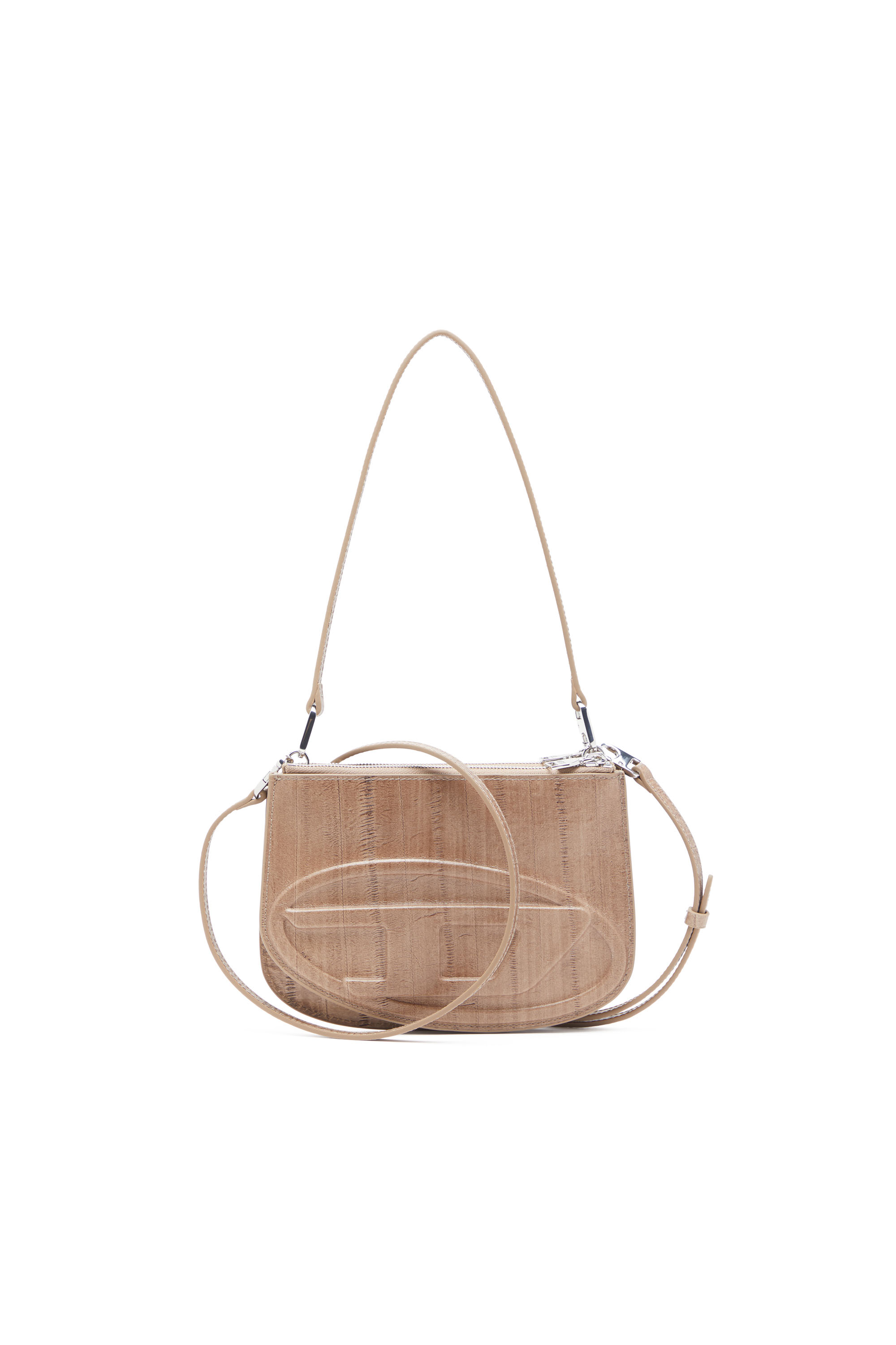 Diesel - 1DR Twin-Double-pouch shoulder bag in printed leather - Shoulder Bags - Woman - Brown