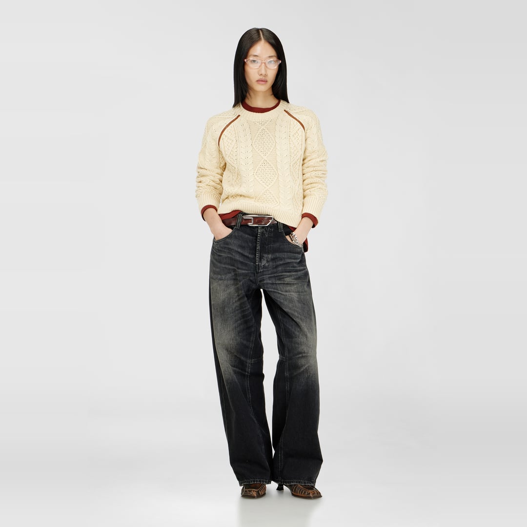 Diesel - Cable-knit jumper with contrast bands - Knitwear - Woman - Beige